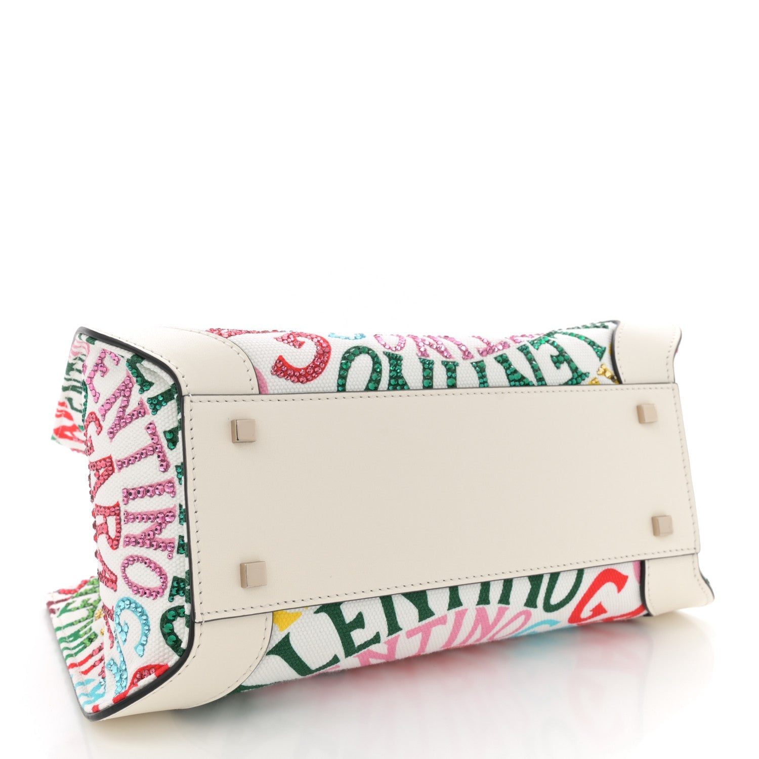 Canvas Calfskin Crystal Small Escape Loop Vlogo Signature Tote White Multicolor