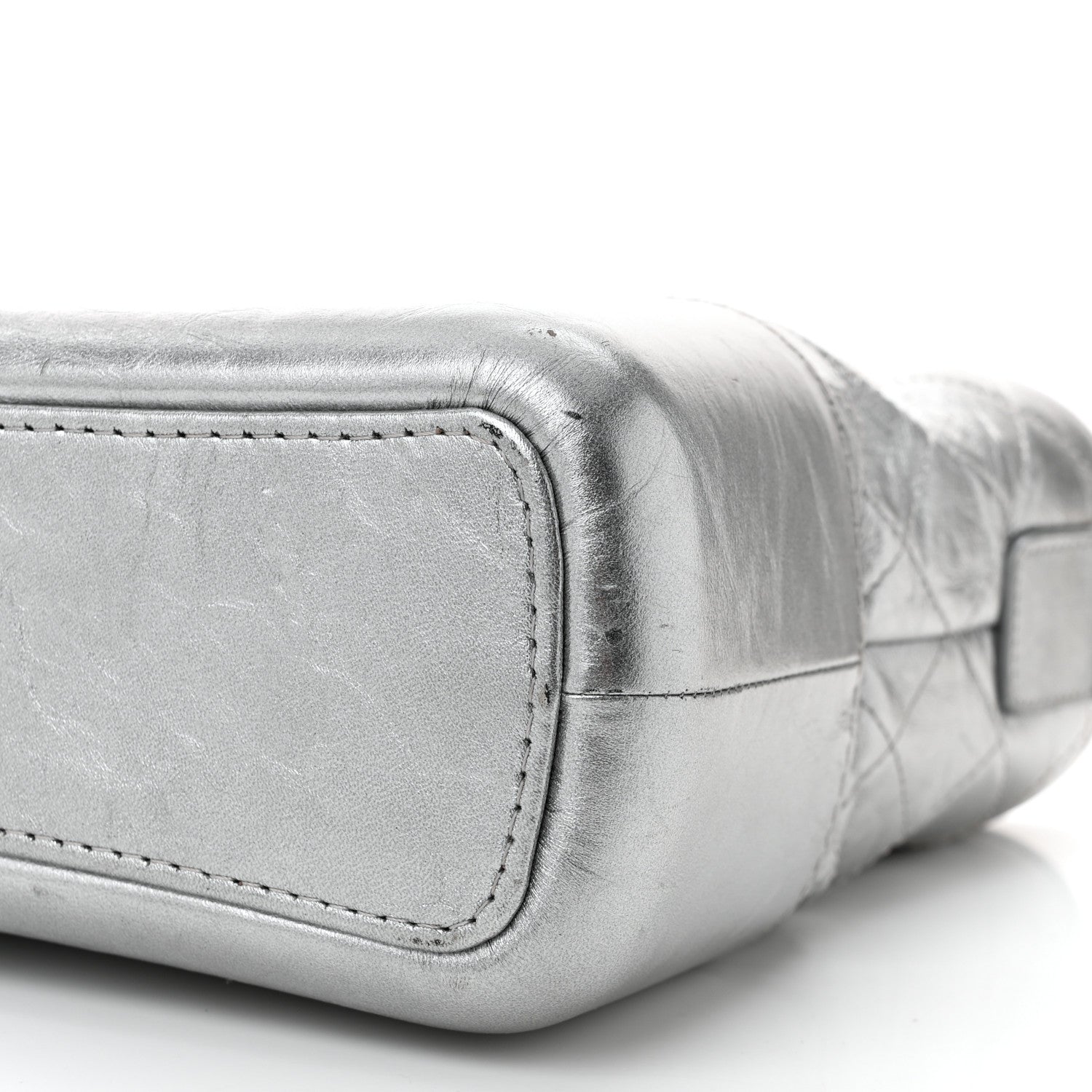 Metallic Aged Calfskin Quilted Medium Gabrielle Silver