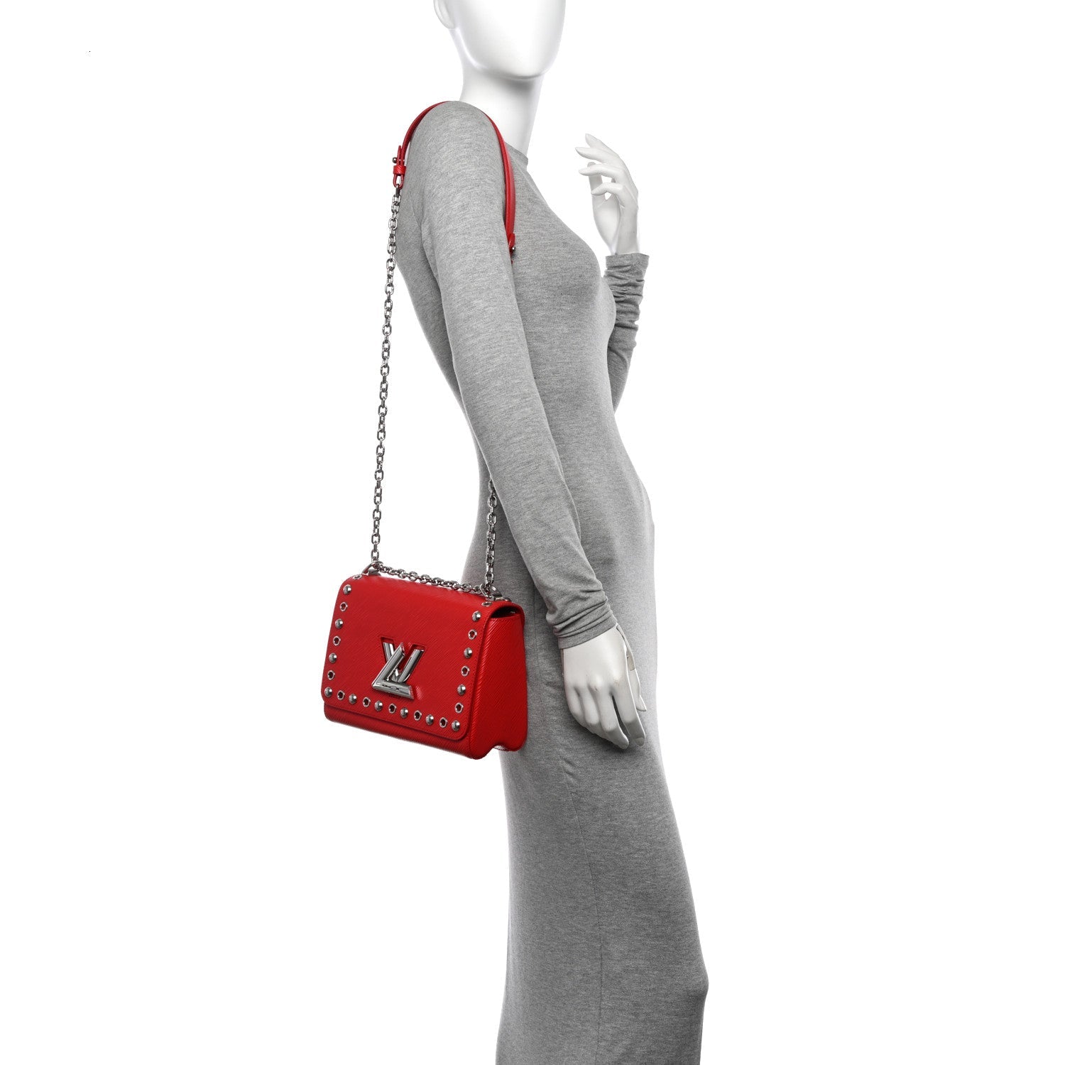 Epi Studded Twist Shoulder Bag MM Coquelicot