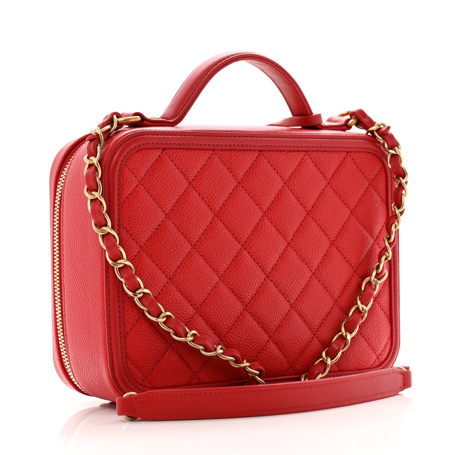Caviar Quilted Medium CC Filigree Vanity Case Red