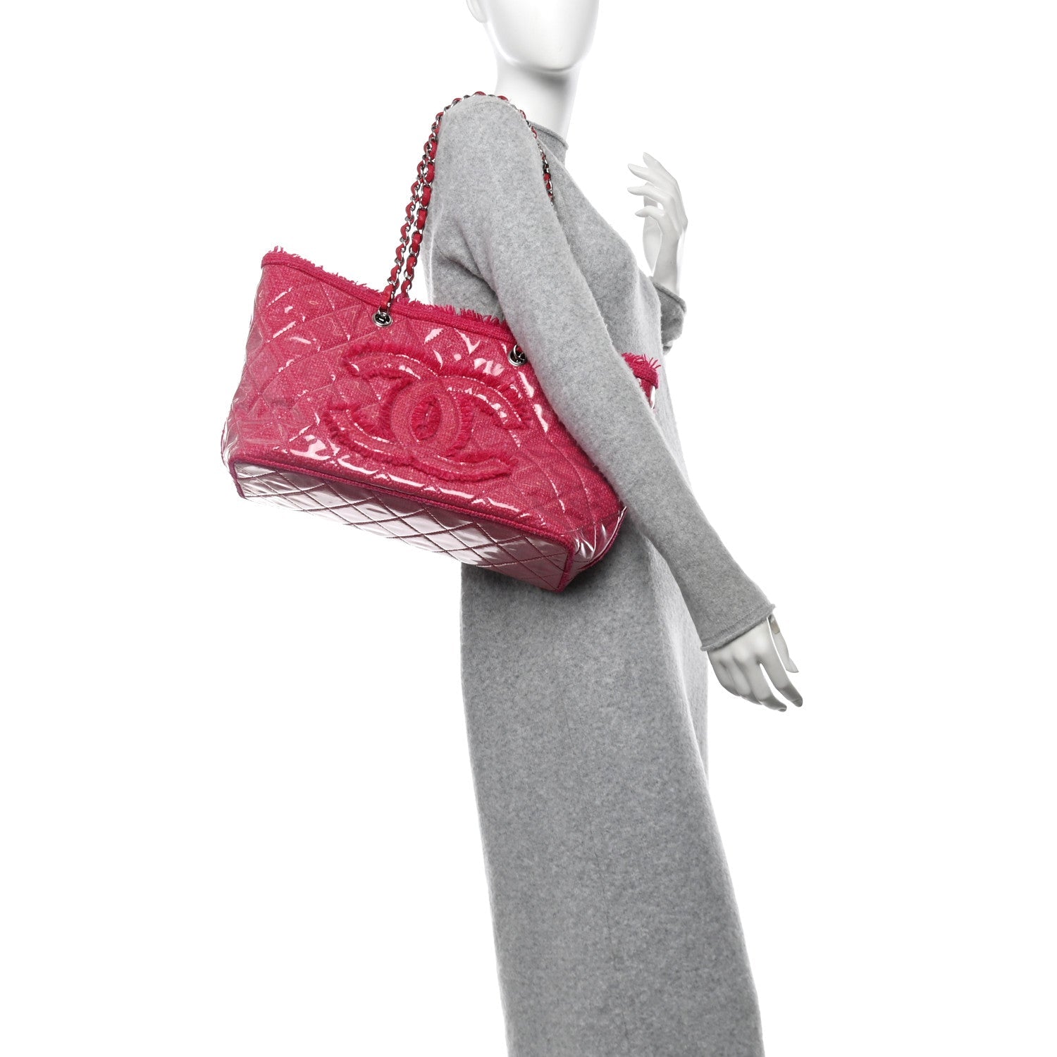 Vinyl Quilted Funny Tweed Tote Fuchsia