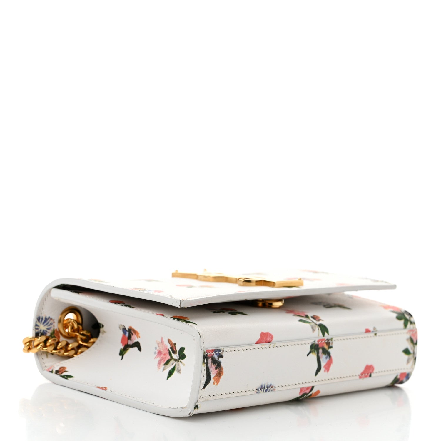 Calfskin Prairie Flower Printed Small Classic Monogram Kate Satchel White