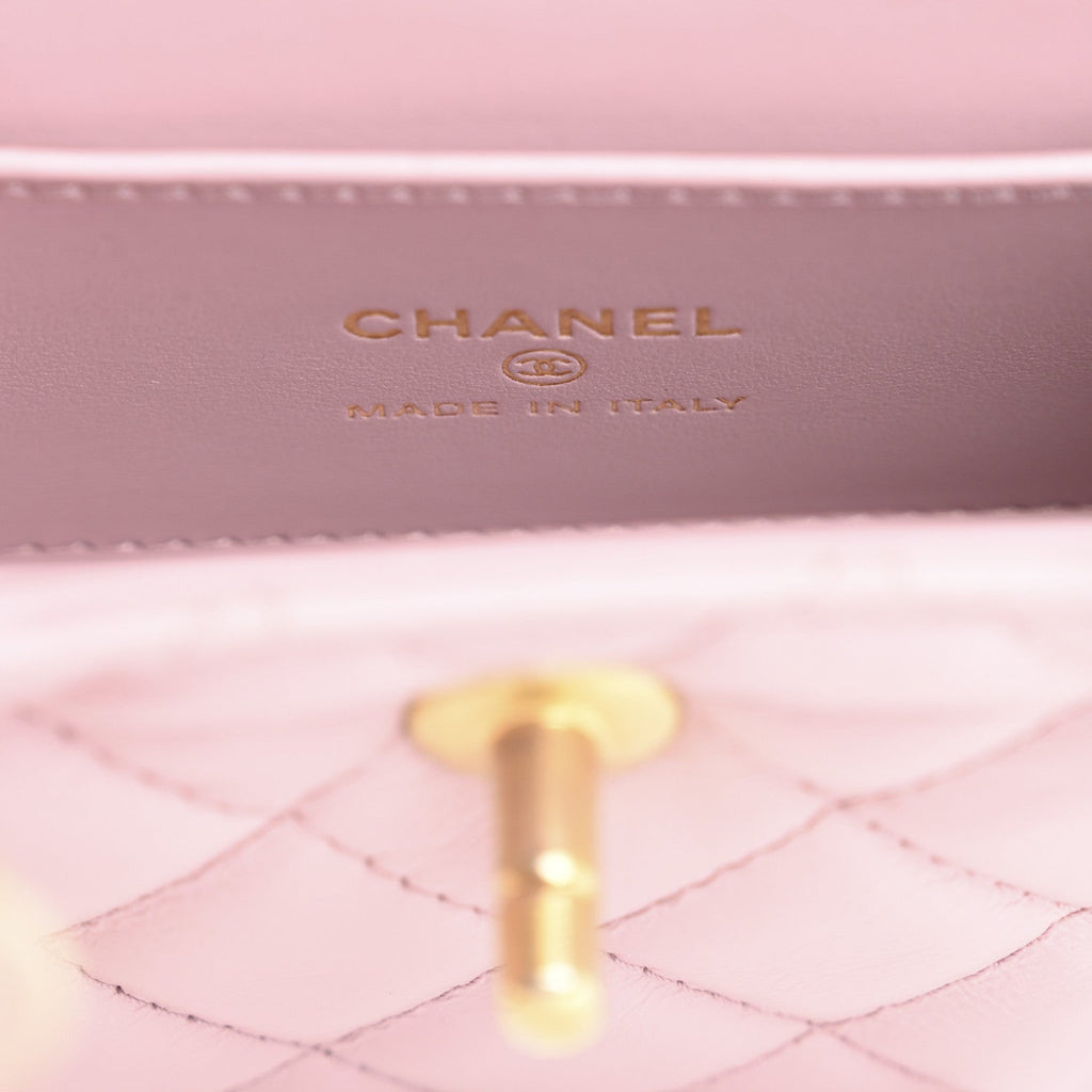 Shiny Aged Calfskin Quilted Mini Nano Kelly Shopper Light Pink