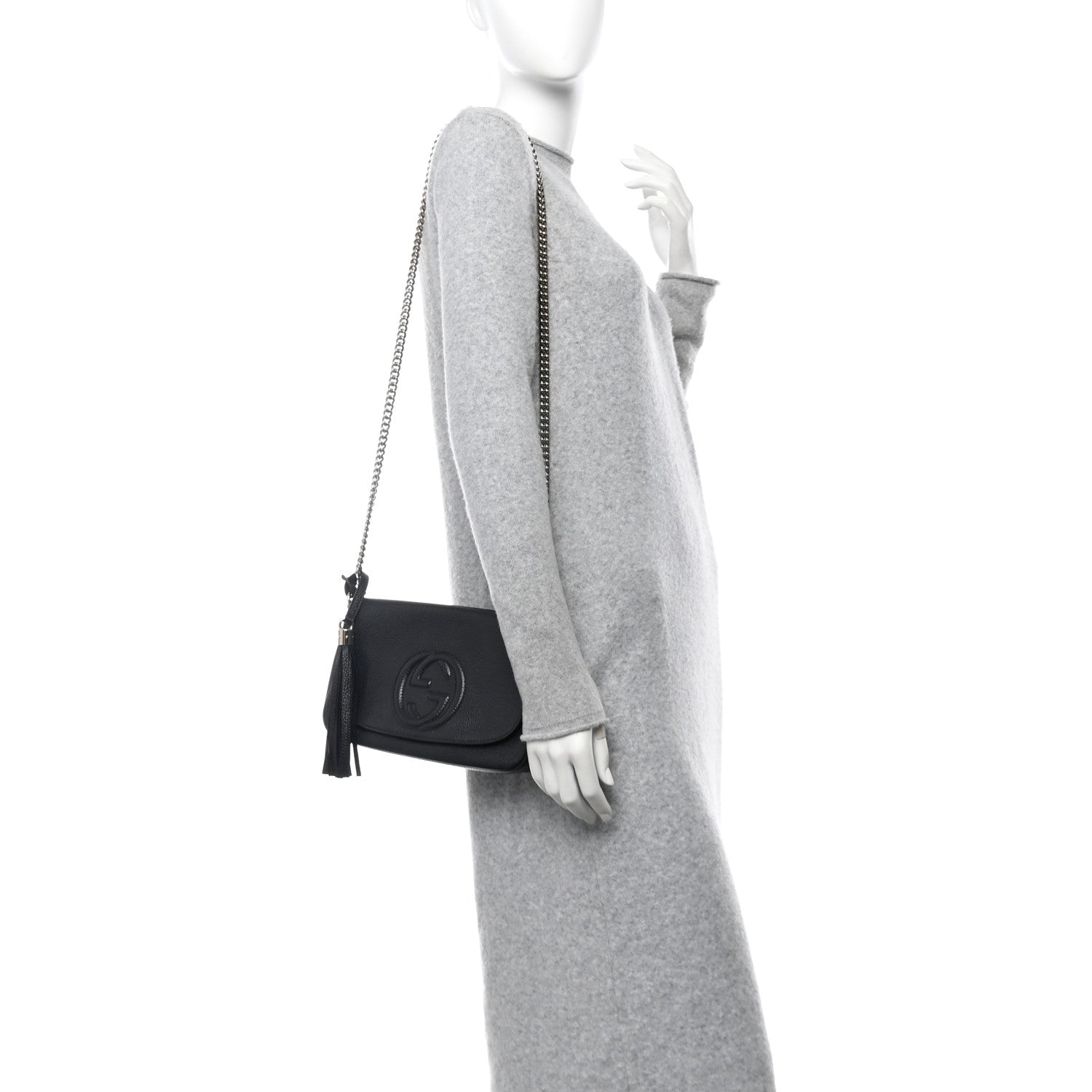 Pebbled Calfskin Medium Soho Flap Crossbody Black