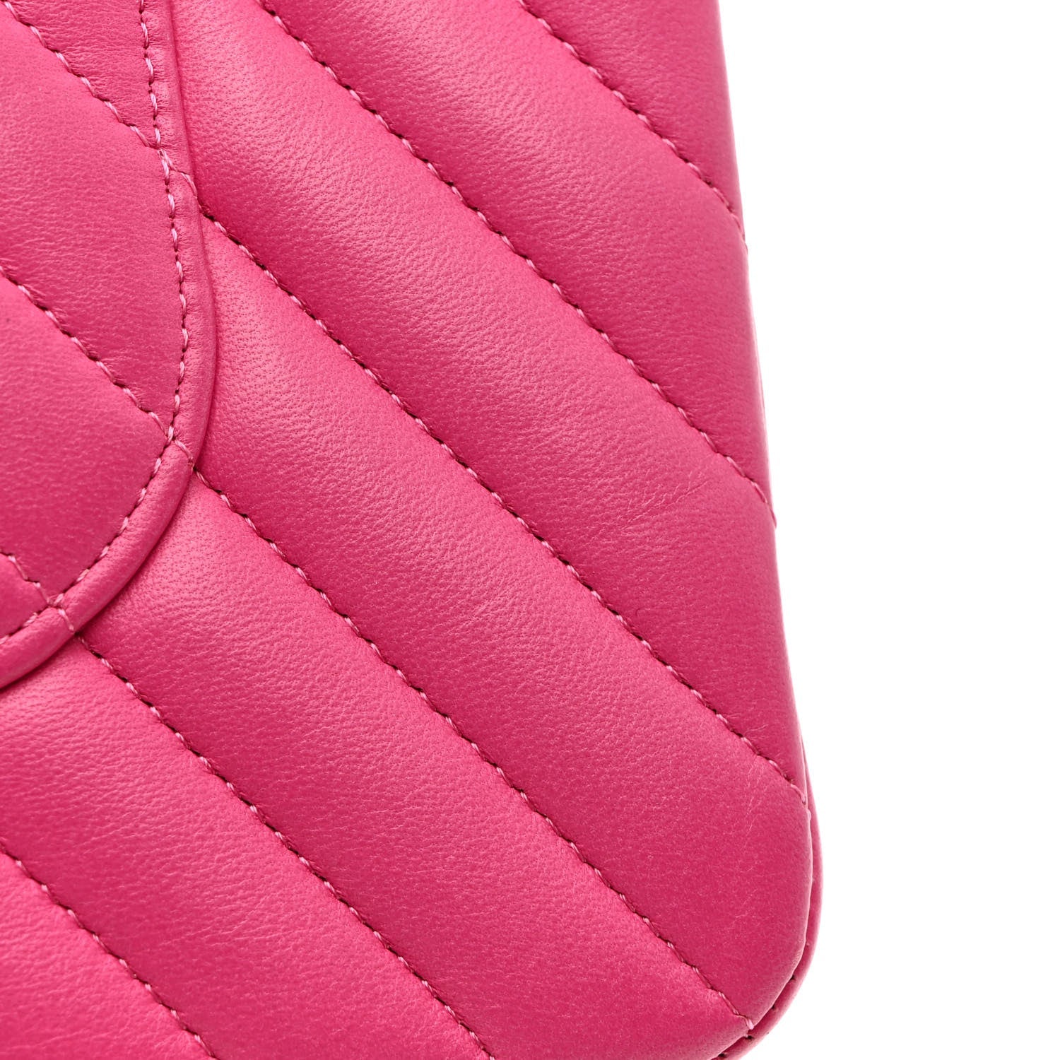 Lambskin Chevron Quilted Medium Double Flap Dark Pink