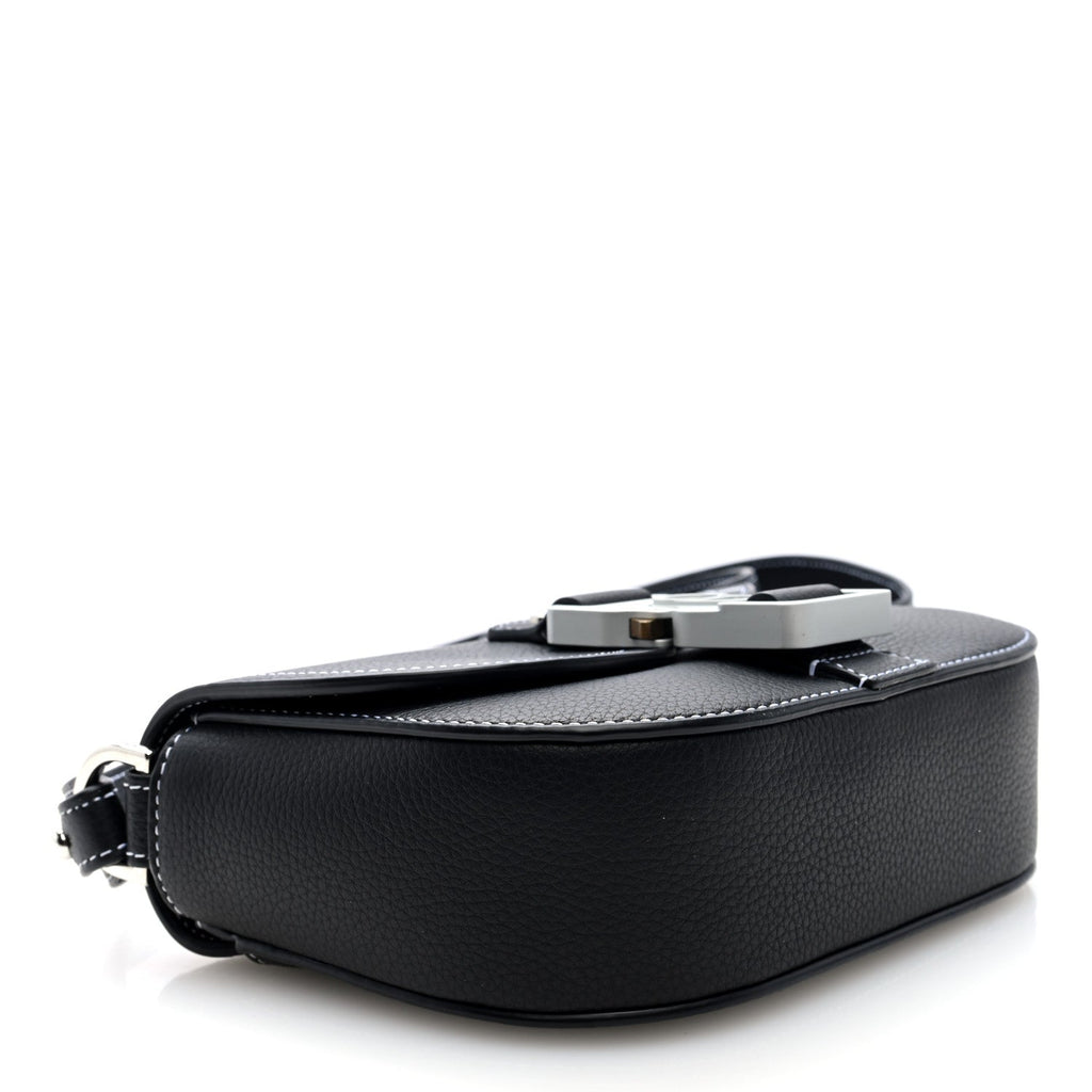Grained Calfskin Saddle Pouch With Strap Black