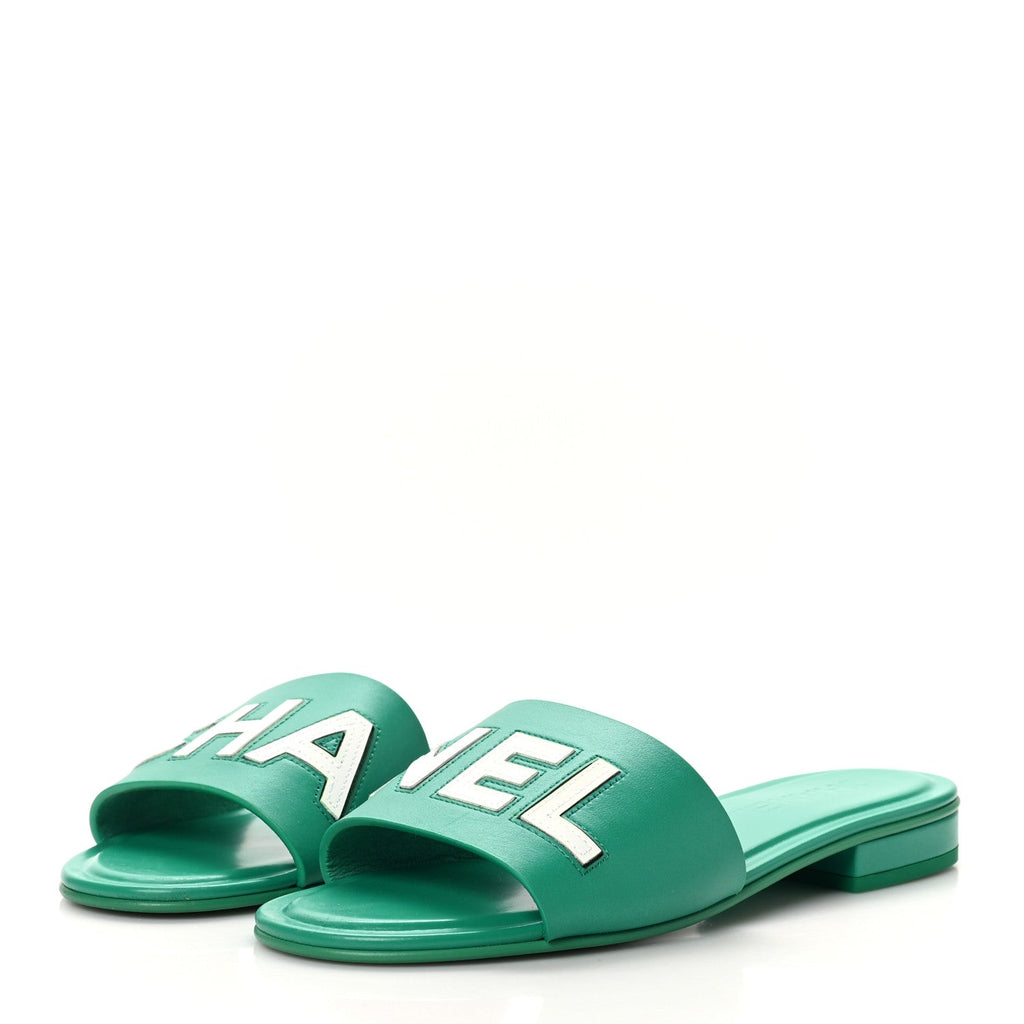 Calfskin Patent Calfskin Logo Mules 38.5 Green White