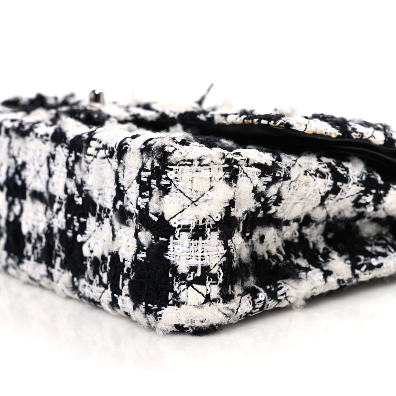 Tweed Quilted Medium Double Flap Black Ecru White