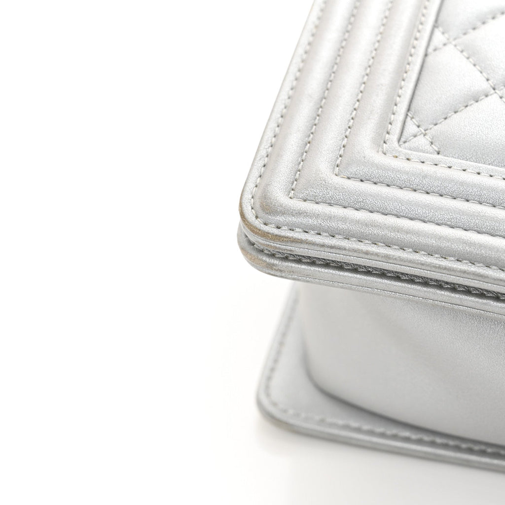 Metallic Calfskin Quilted New Medium Boy Flap Silver
