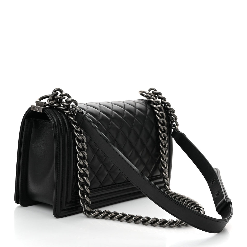 Lambskin Quilted Medium Boy Flap Black