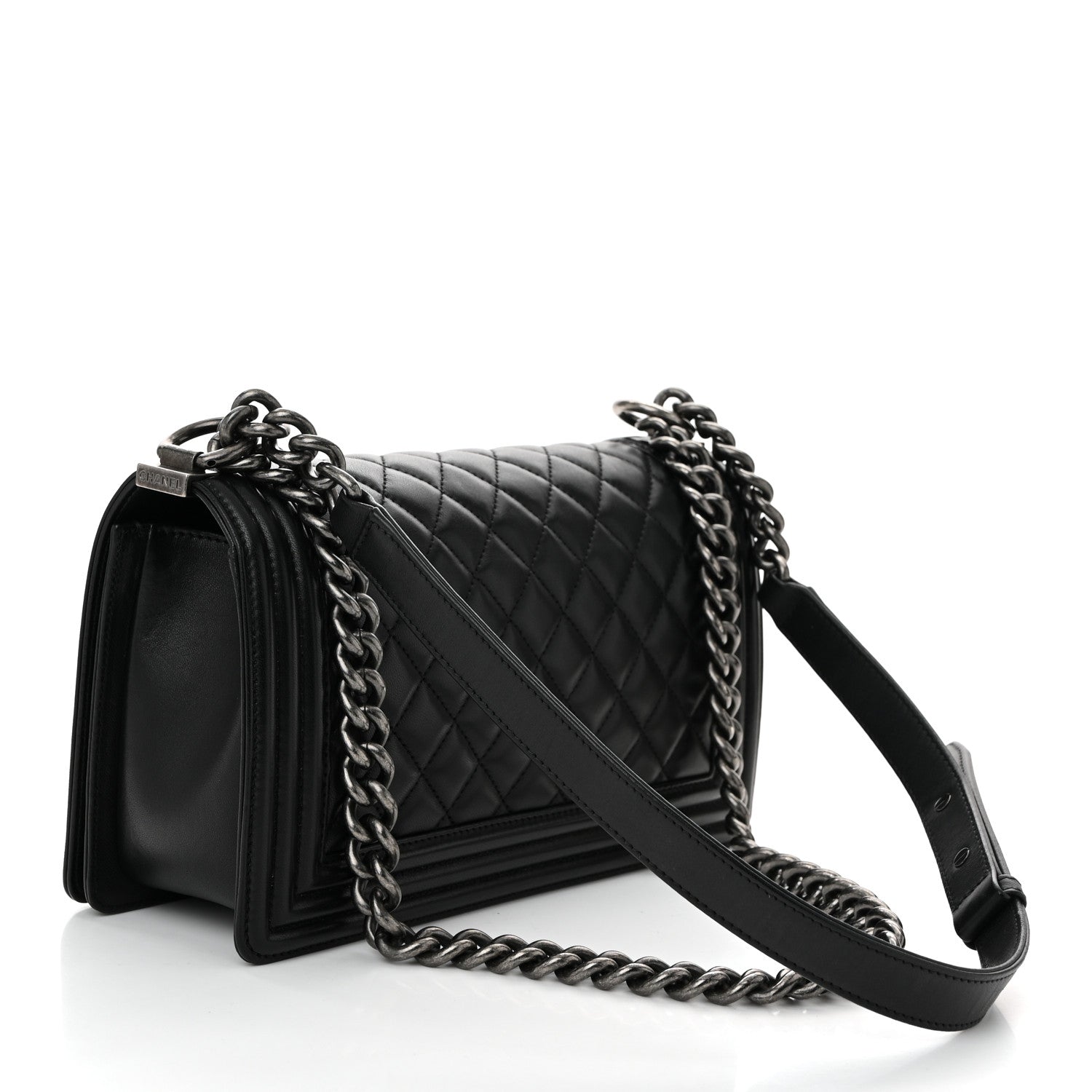 Lambskin Quilted Medium Boy Flap Black