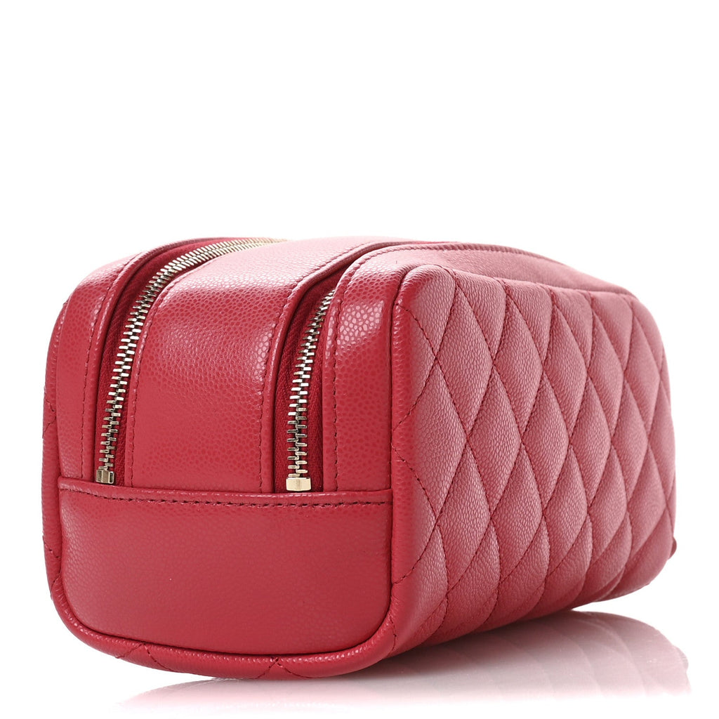 Caviar Quilted Toiletry Case With Chain Dark Pink