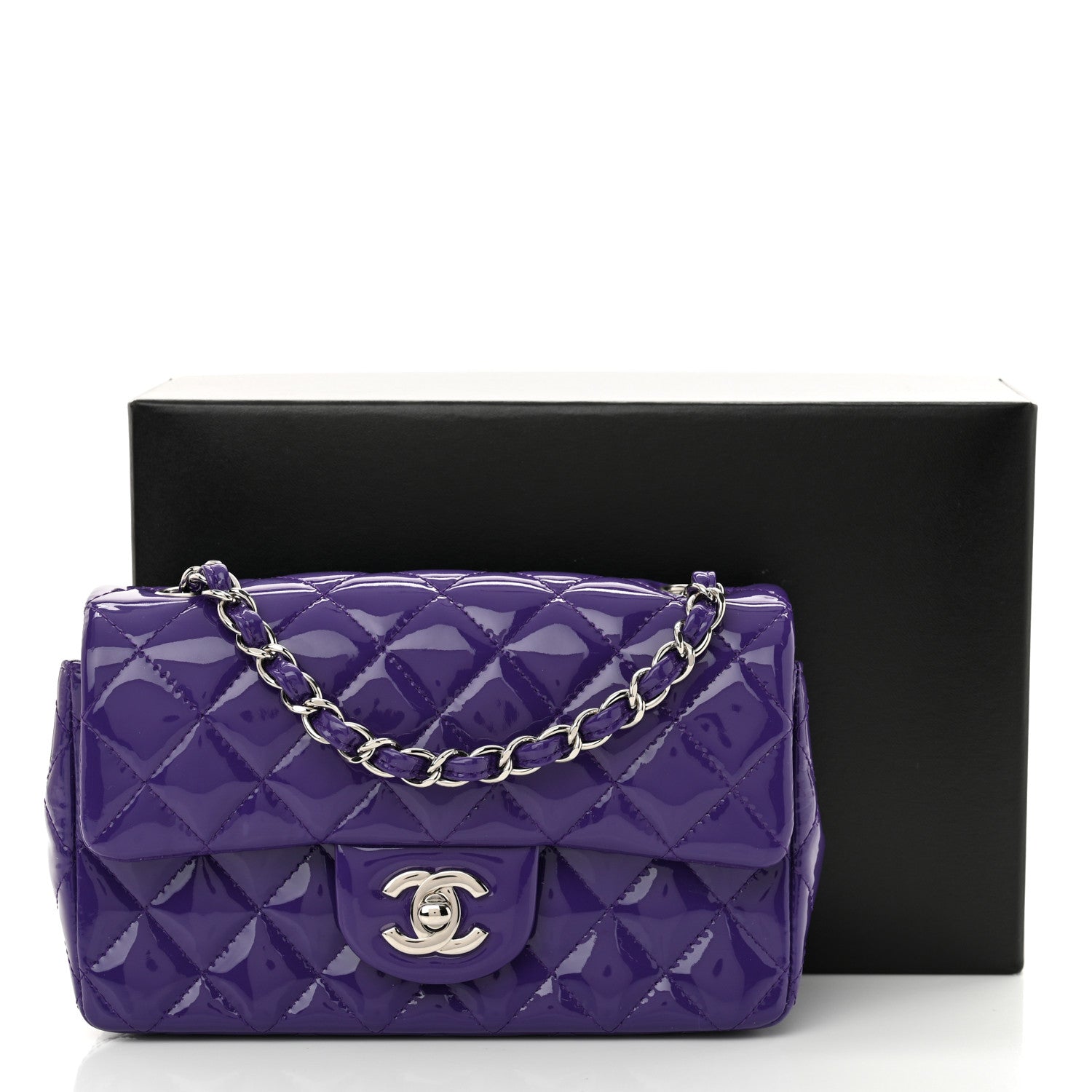 Patent Quilted Mini Rectangular Flap Purple