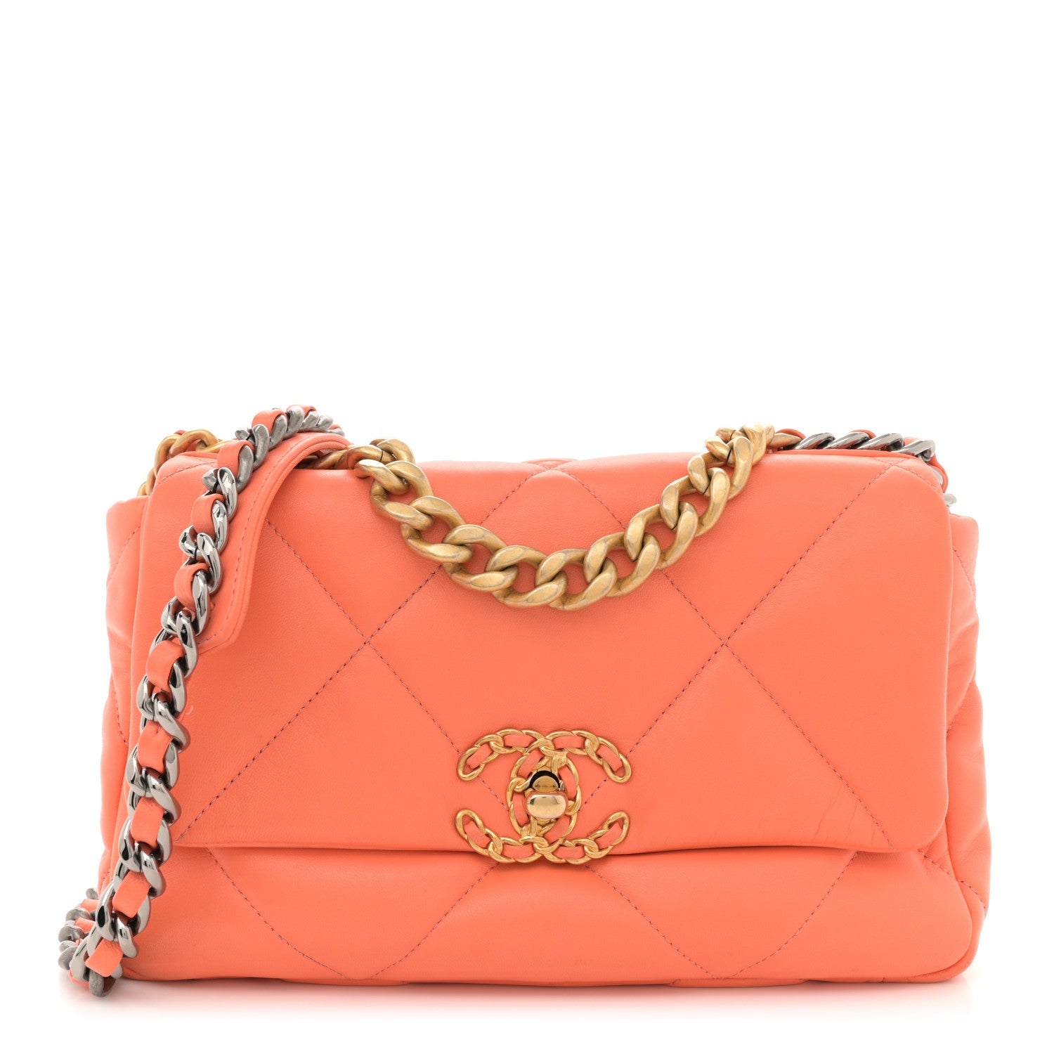 Lambskin Quilted Medium Chanel 19 Flap Orange