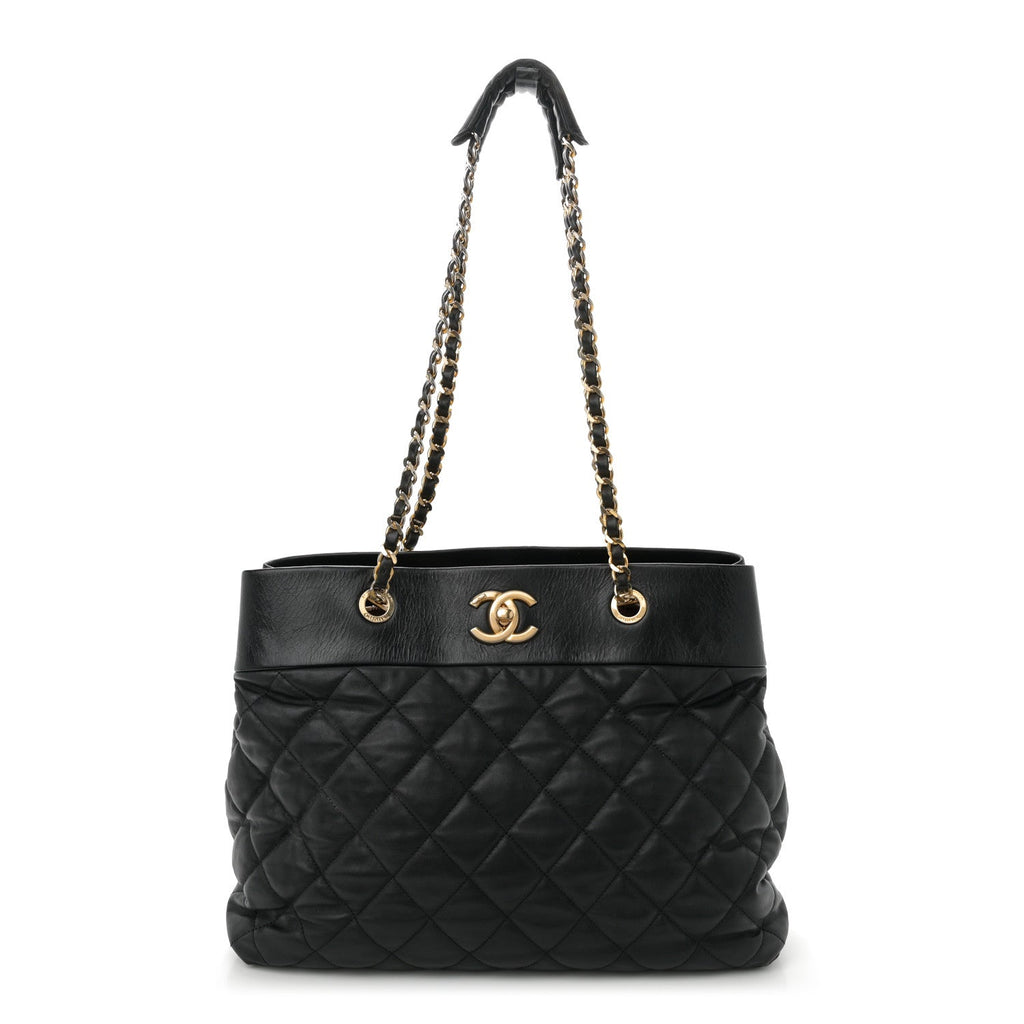 Calfskin Quilted Large Soft Elegance Tote Black