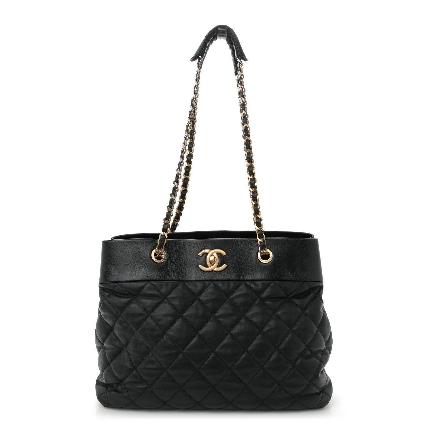 Calfskin Quilted Large Soft Elegance Tote Black