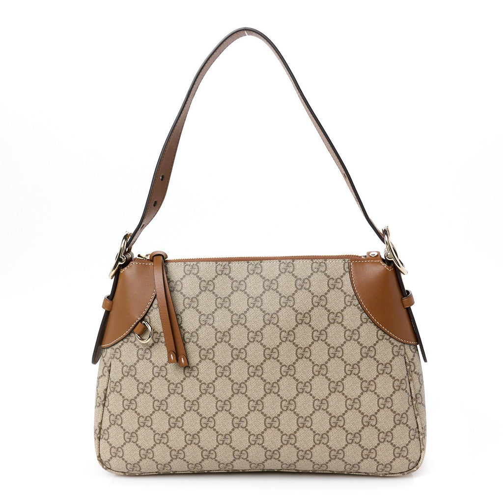 GG Supreme Monogram Emblem Medium Shoulder Bag Beige Dark Brown