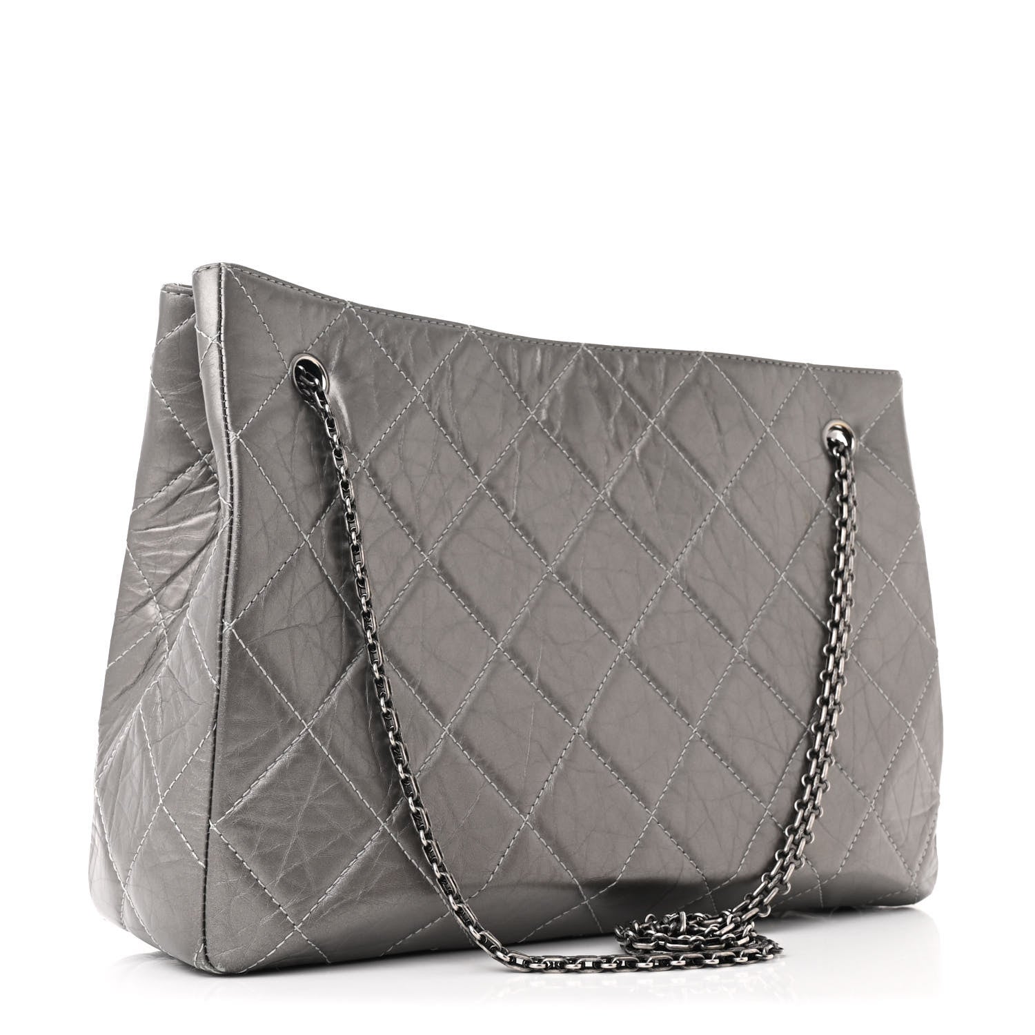 Metallic Aged Calfskin Reissue 2.55 Tote Silver