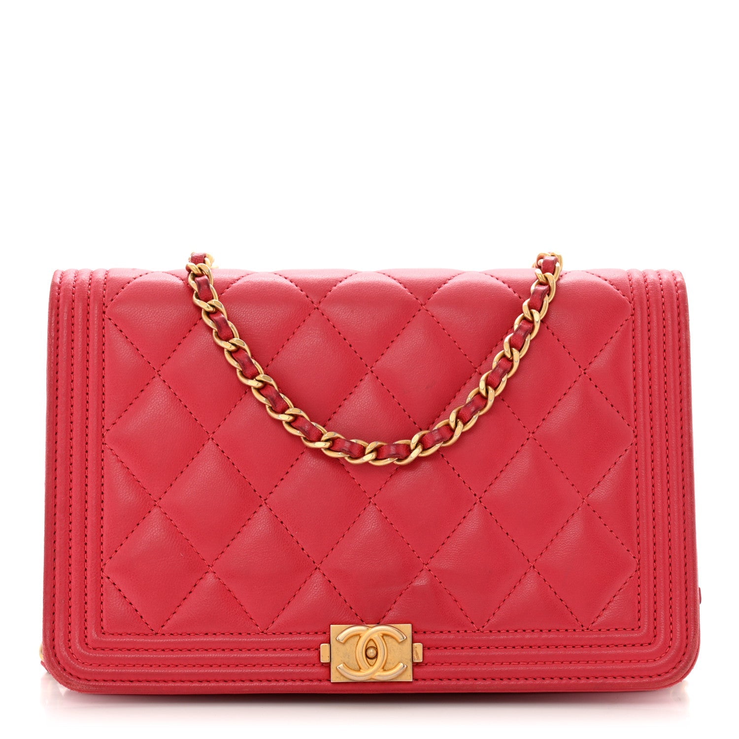 Lambskin Quilted Boy Wallet On Chain WOC Dark Fuchsia