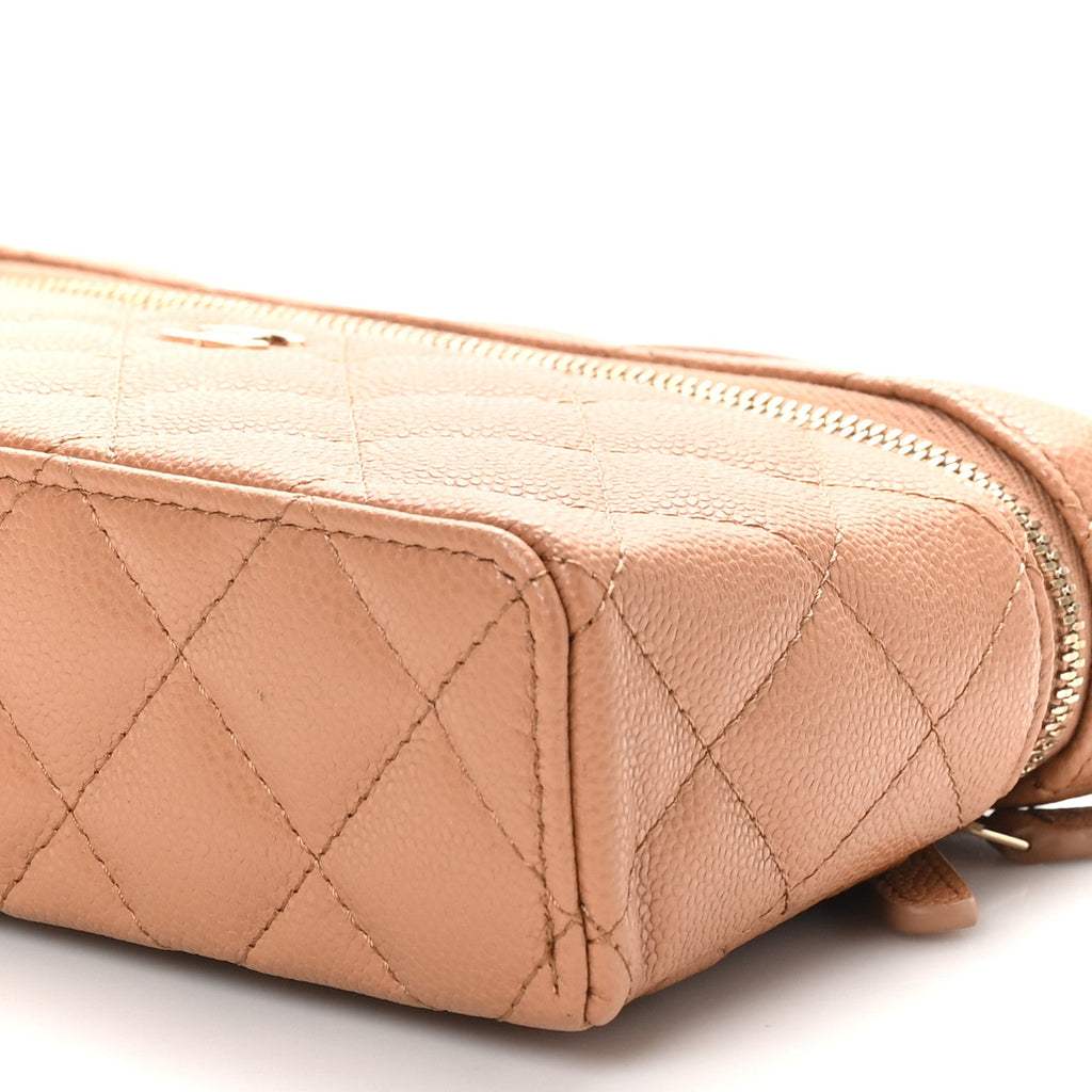 Caviar Quilted Top Handle Slim Vanity With Chain Brown