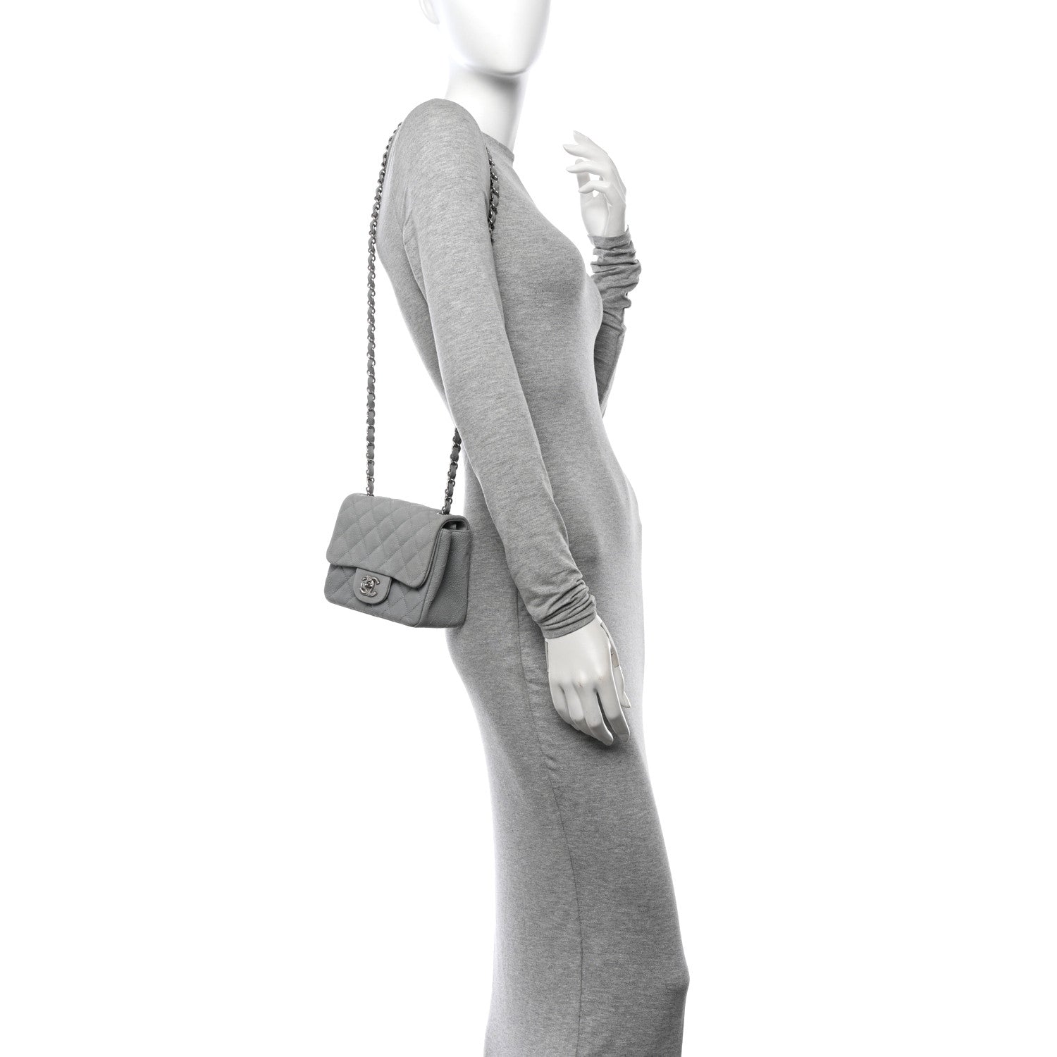 Iridescent Caviar Quilted Mini Square Flap Grey