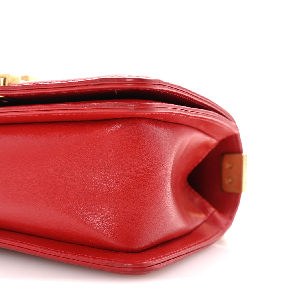 Lambskin Quilted Small Boy Flap Red