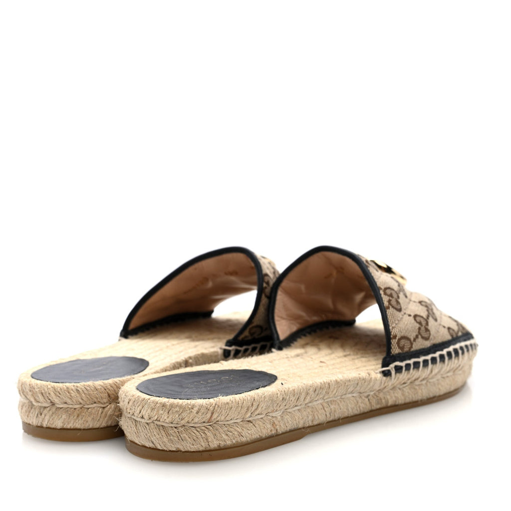 Monogram Matelasse GG Marmont Espadrille 20mm Slide Sandals 38 Beige Ebony Black