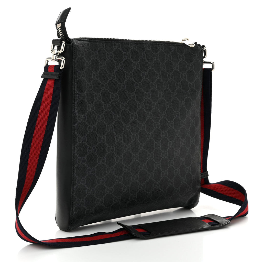 GG Supreme Monogram Web Small Flat Messenger Bag Black Grey