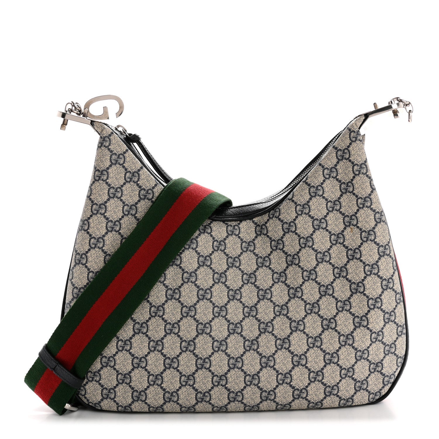 GG Supreme Monogram Textured Calfskin Web Small Attache Shoulder Bag Beige Blue