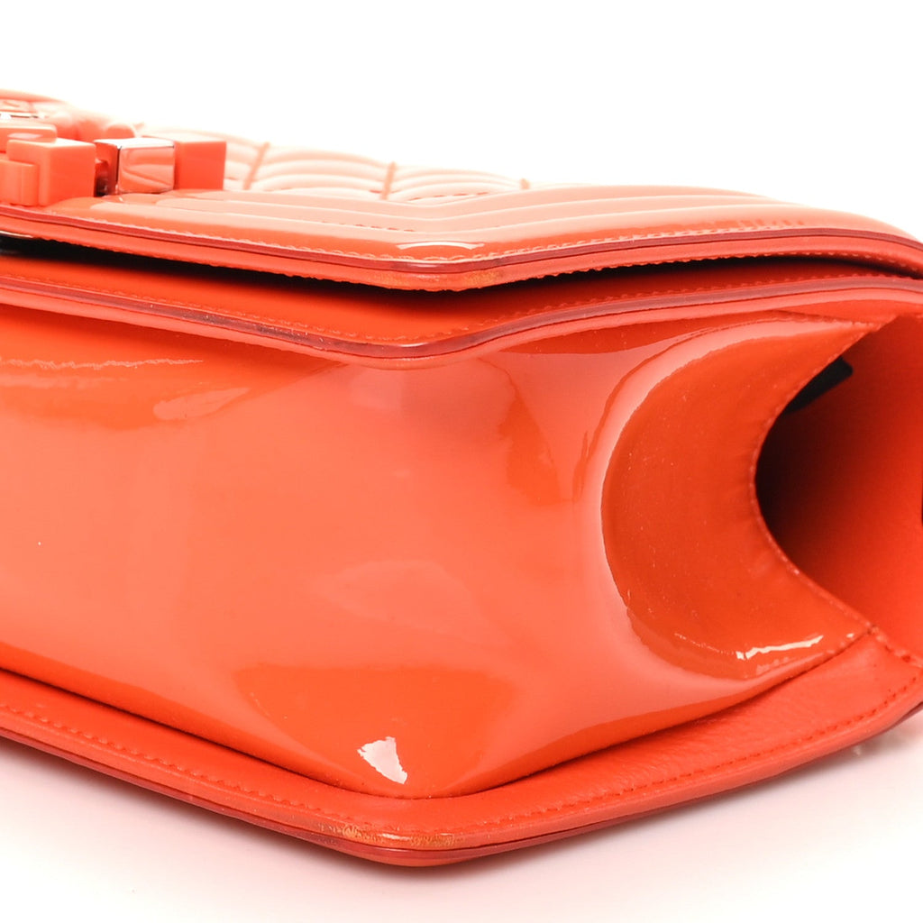 Patent Calfskin Quilted Small Plexiglass Boy Flap Orange