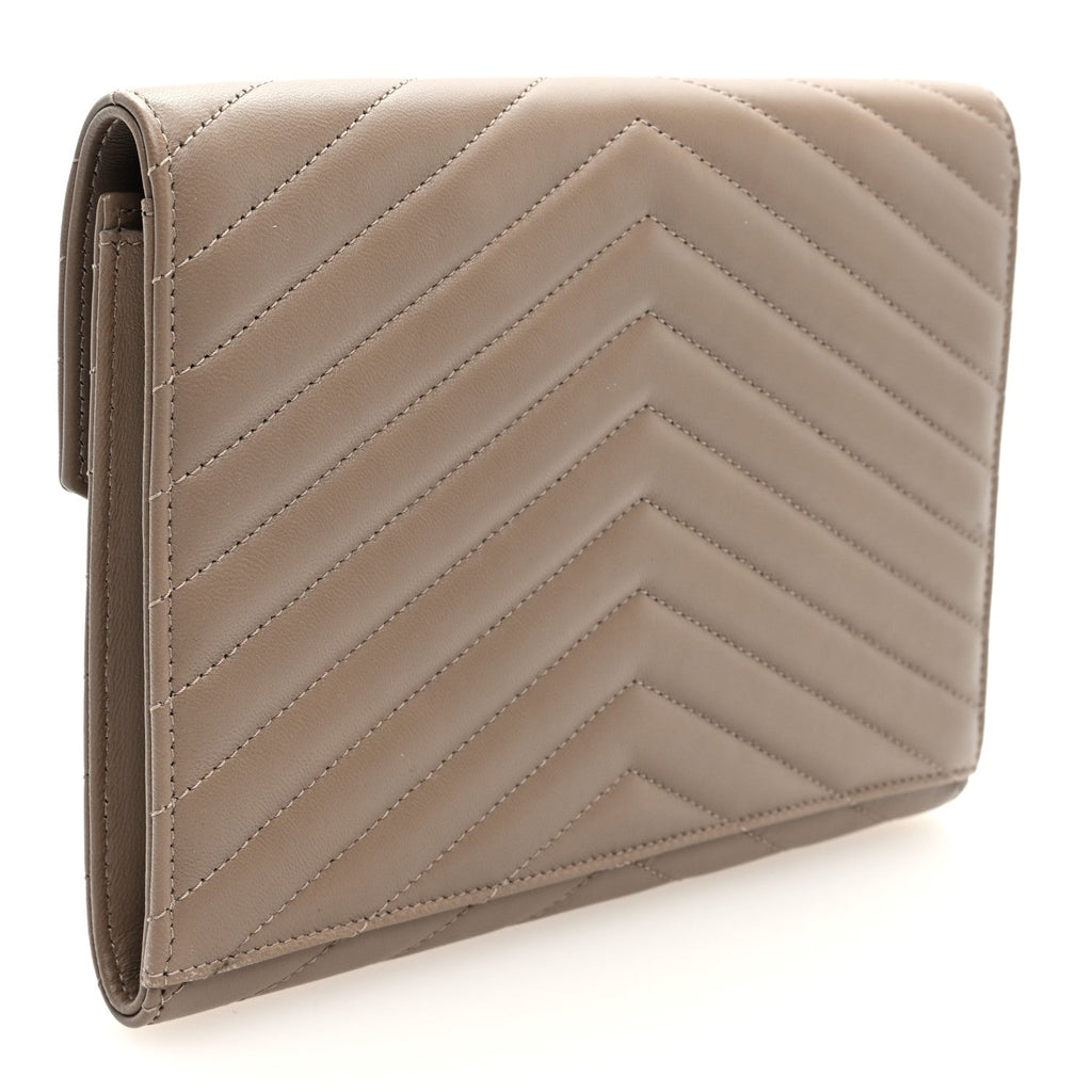 Lambskin Matelasse Chevron Monogram Cassandre Flap Pouch Dusty Grey