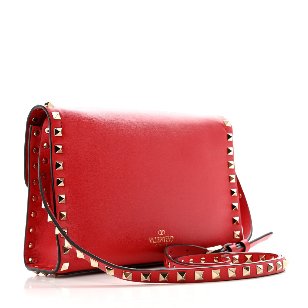 Vitello Medium Rockstud Flip Lock Crossbody Bag Rosso Valentino