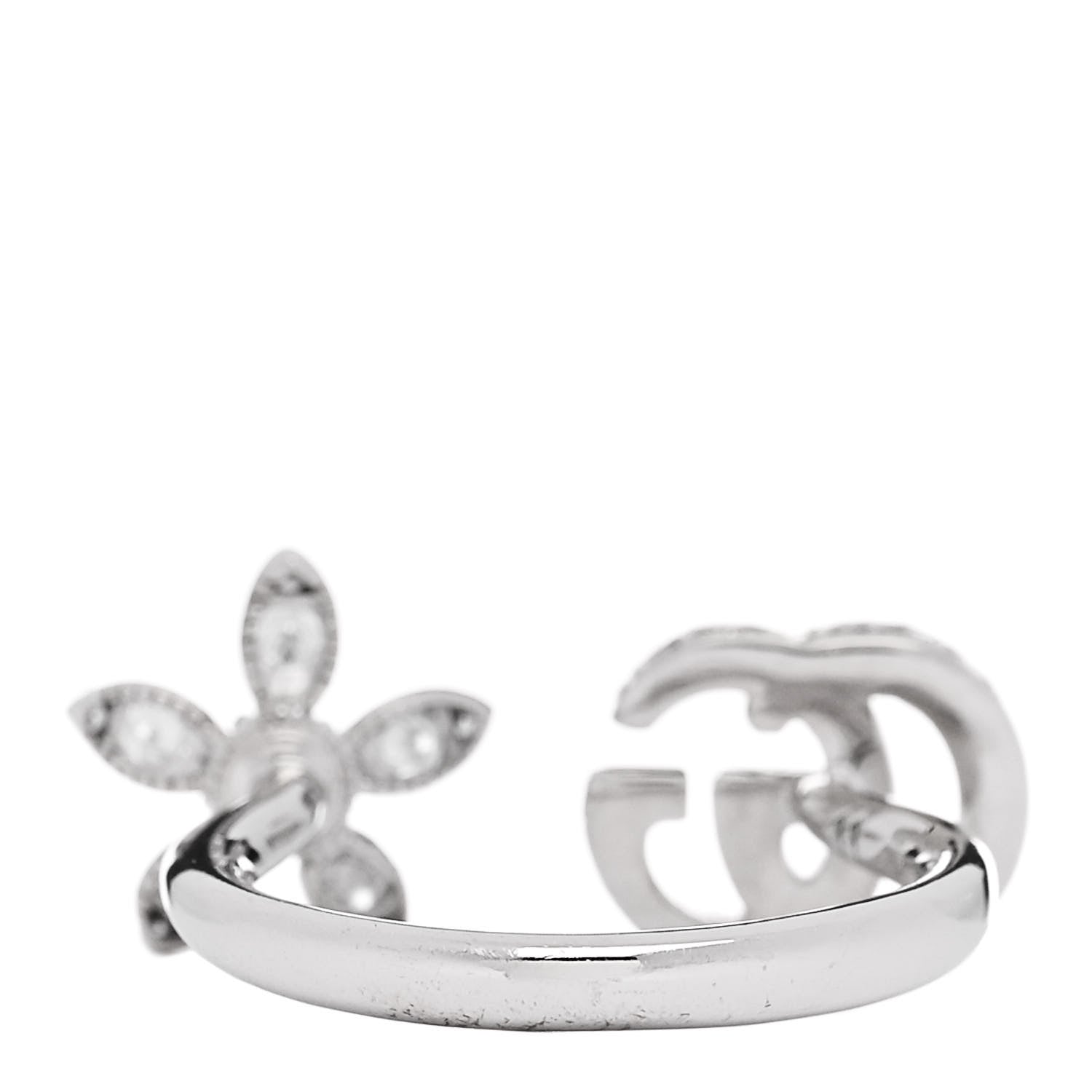 18K White Gold Diamond Flora GG Open Ring 49 5