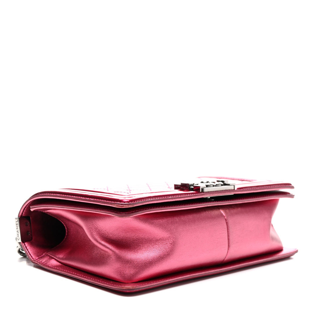 Metallic Patent Calfskin Quilted Medium Boy Flap Pink