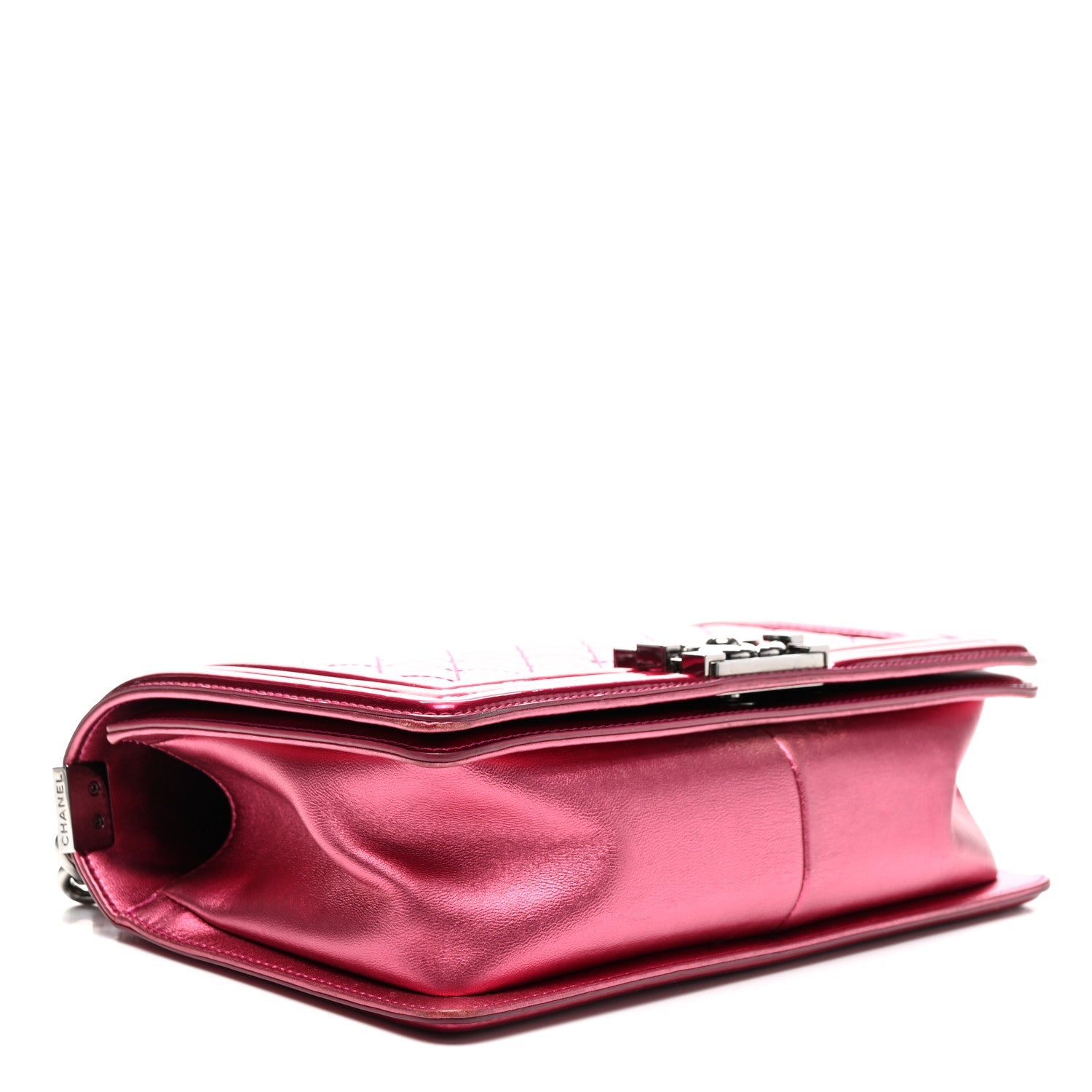 Metallic Patent Calfskin Quilted Medium Boy Flap Pink