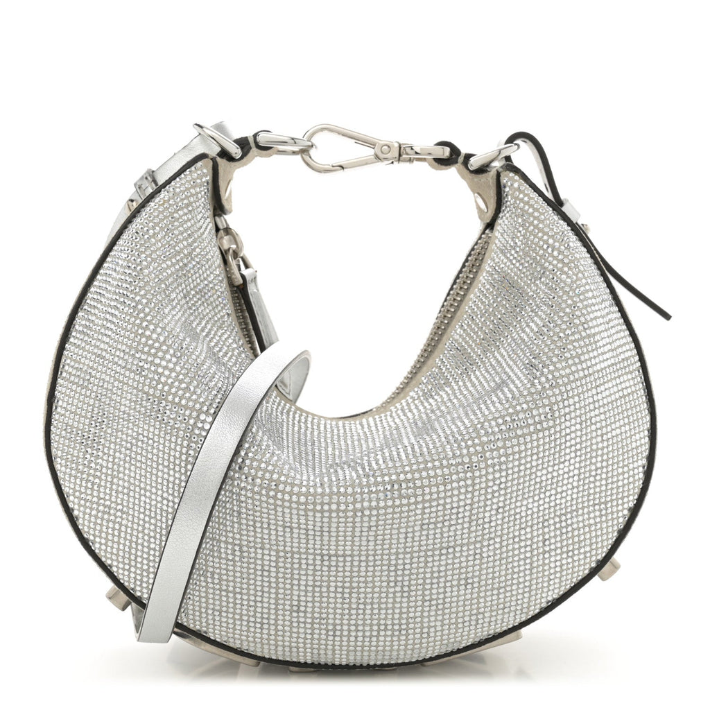 Crystal Vitello Laminato Suede FF Mini Fendigraphy Hobo Bag Grey