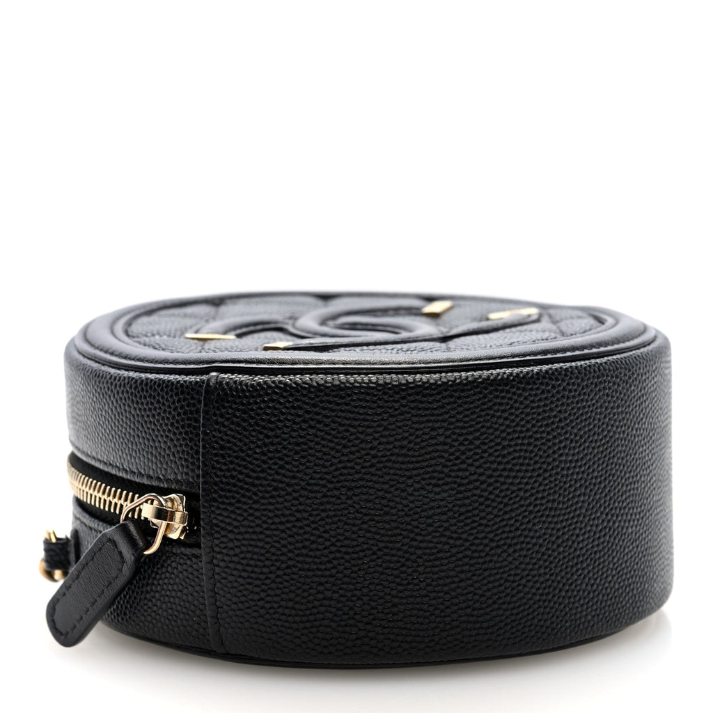 Caviar Quilted Round Filigree Crossbody Black