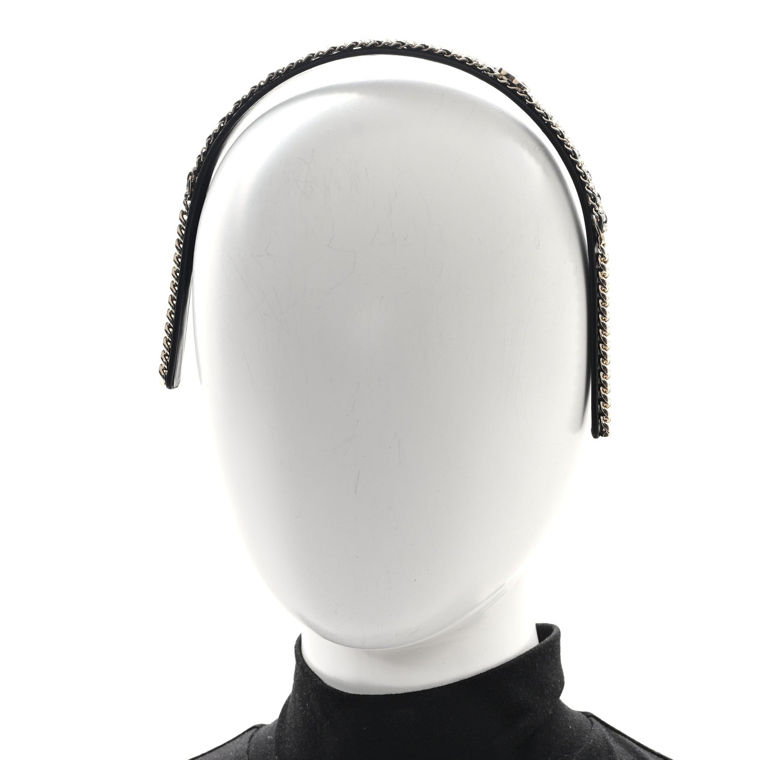 Metal Lambskin Crystal CC Chain Headband Gold Black