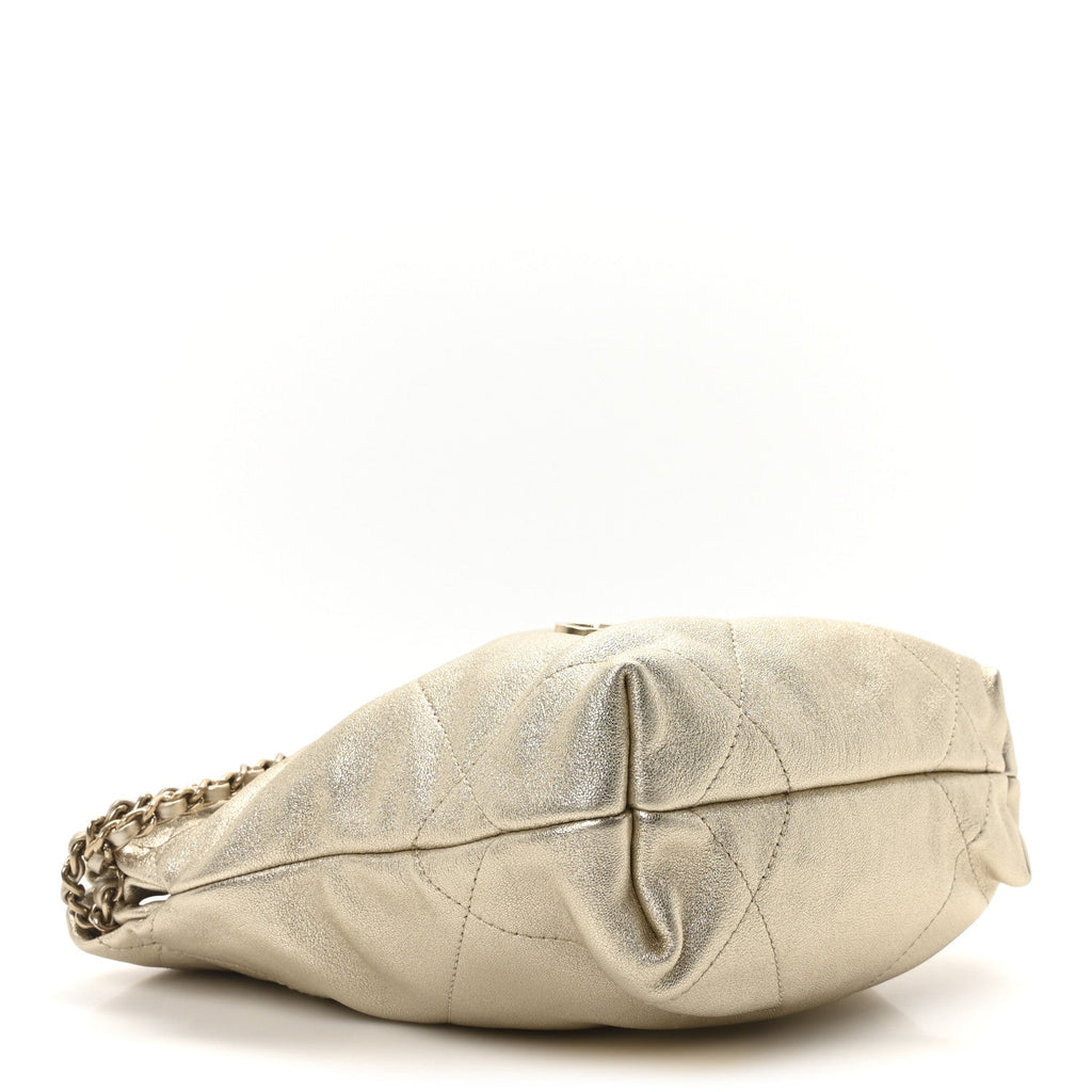 Metallic Lambskin Quilted Mini Chanel 22 Golden