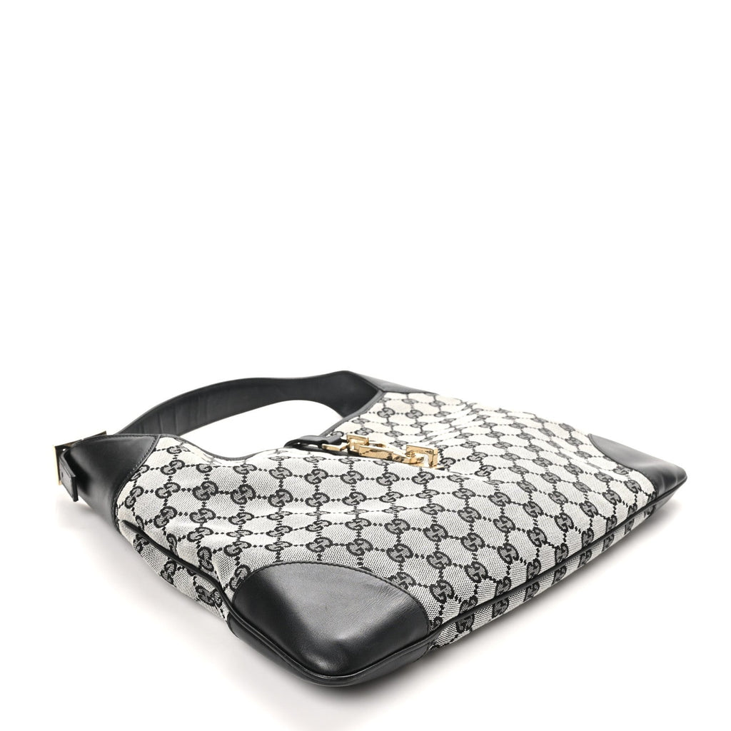 Monogram Lobster Clasp Jackie O Hobo Beige Black