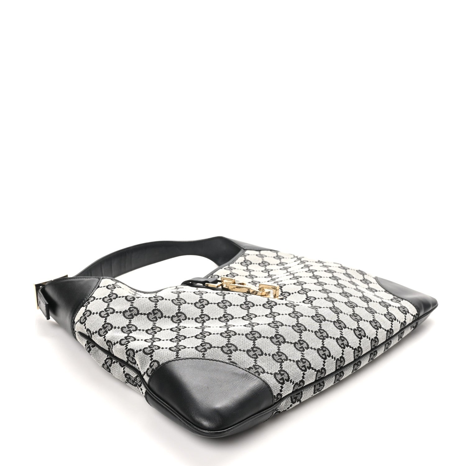 Monogram Lobster Clasp Jackie O Hobo Beige Black