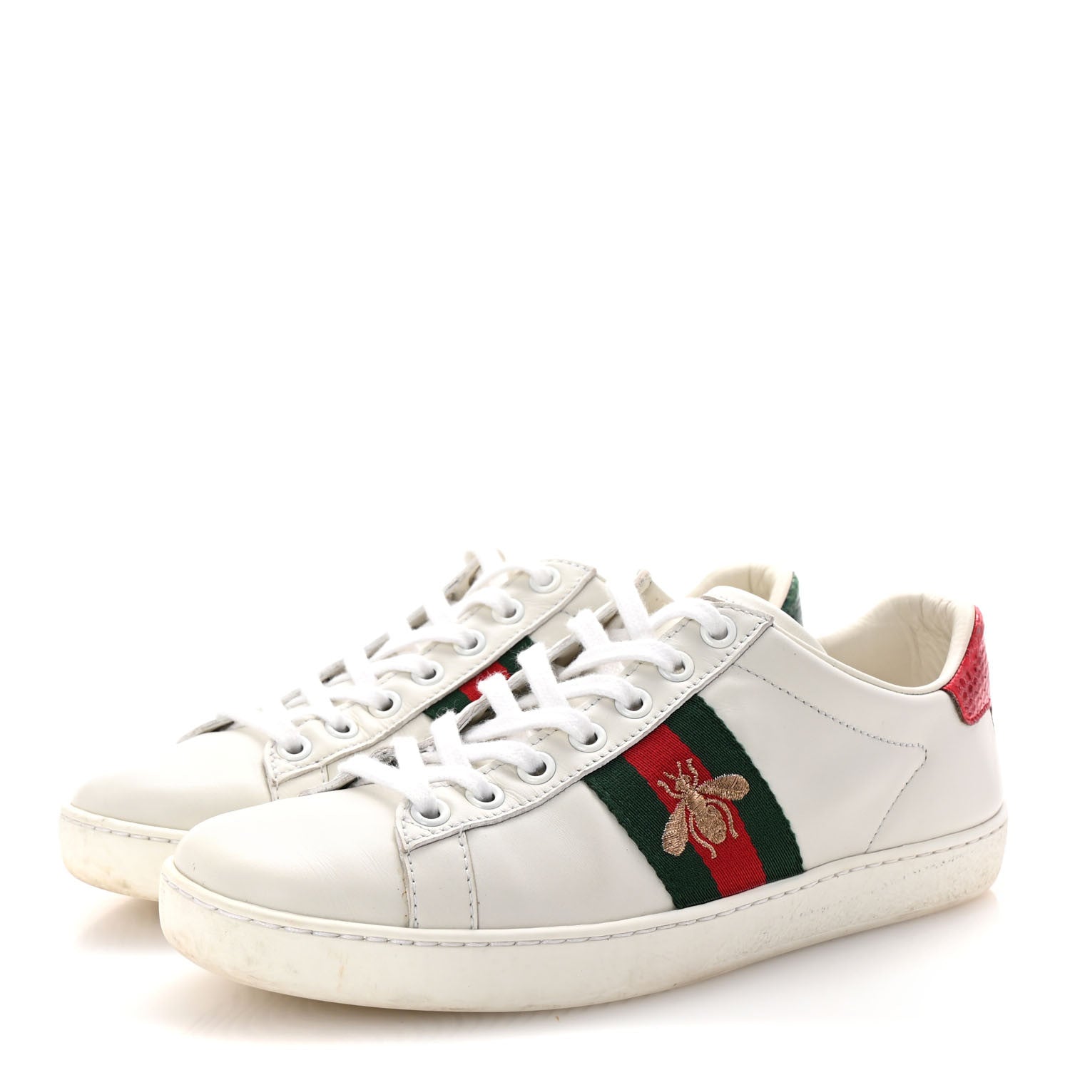 Calfskin Ayers Bee Embroidered Womens Ace Sneakers 36 White Green