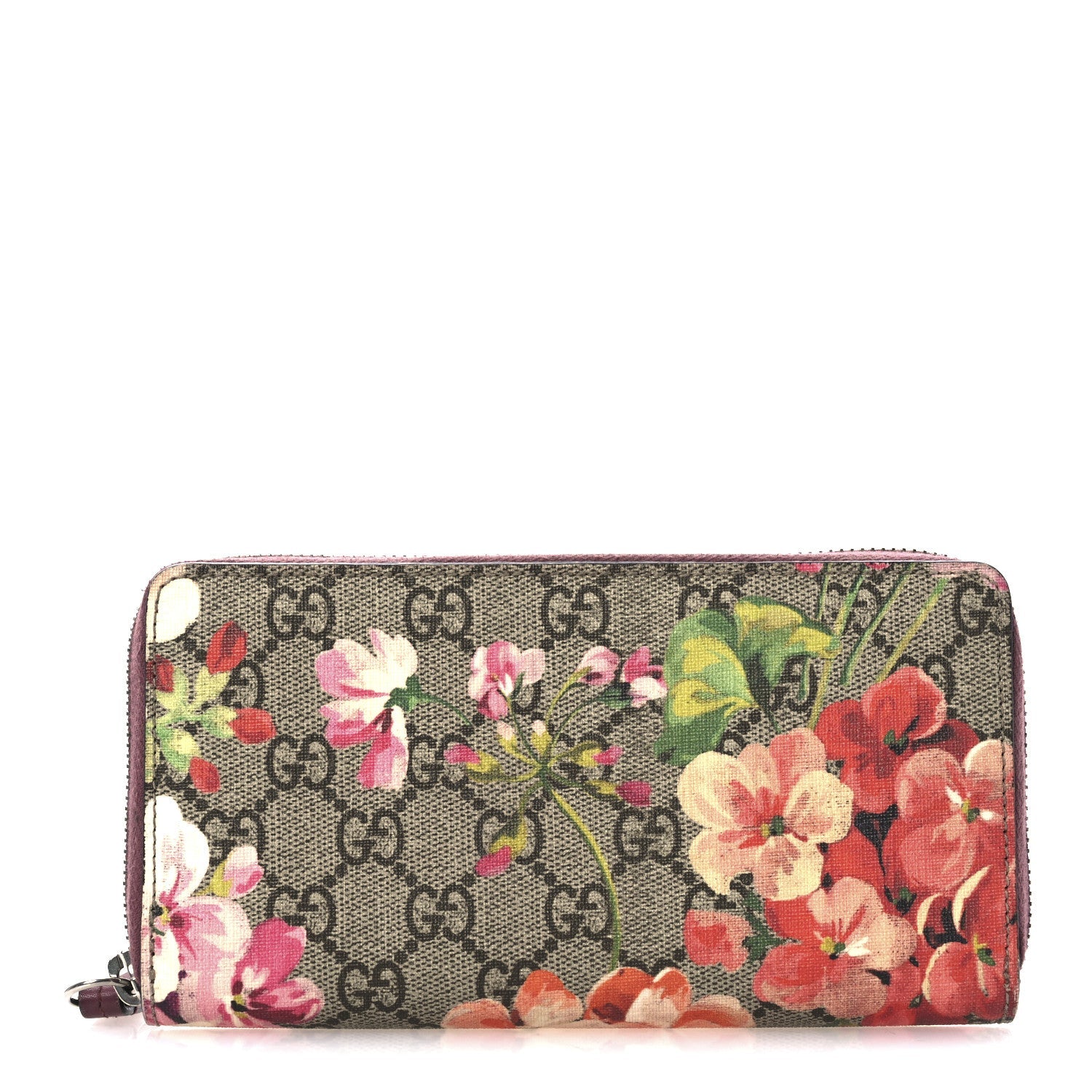 GG Supreme Monogram Blooms Zip Around Wallet Beige Multicolor Dry Rose