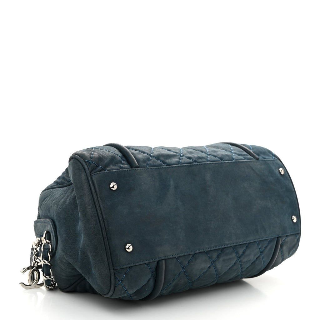 Iridescent Calfskin Quilted Relax CC Bowler Blue