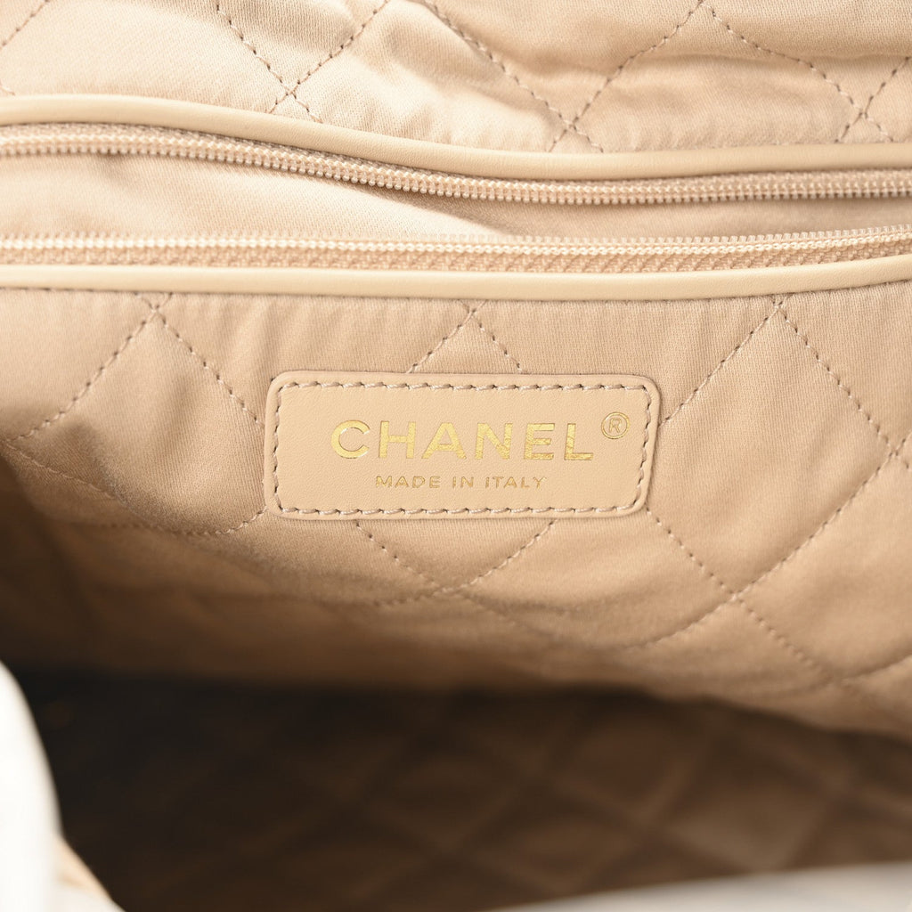 Shiny Calfskin Quilted Chanel 22 Backpack White