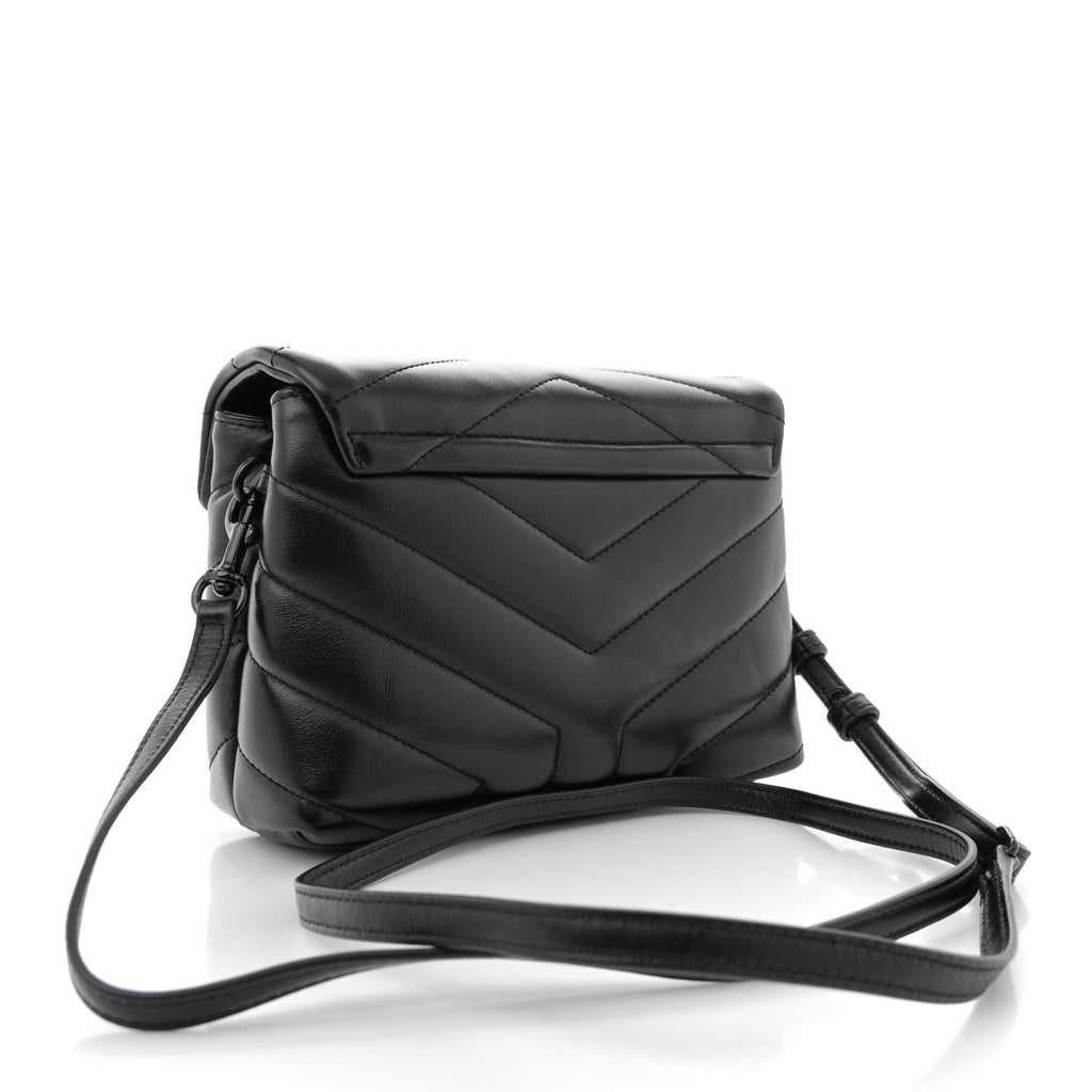 Calfskin Y Quilted Monogram Monochrome Toy Loulou Crossbody Bag Black