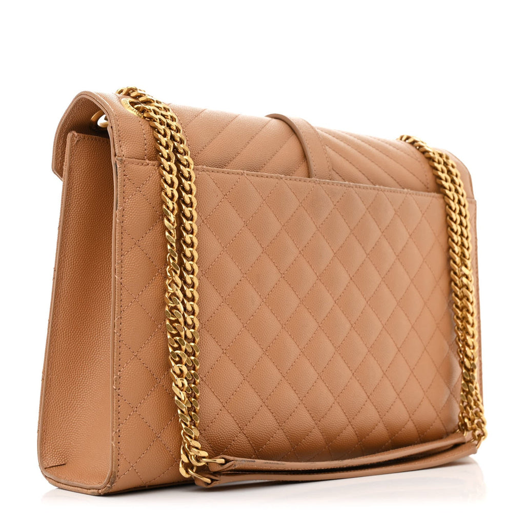 Grain De Poudre Textured Mixed Matelasse Triquilt Large Monogram Satchel Dune