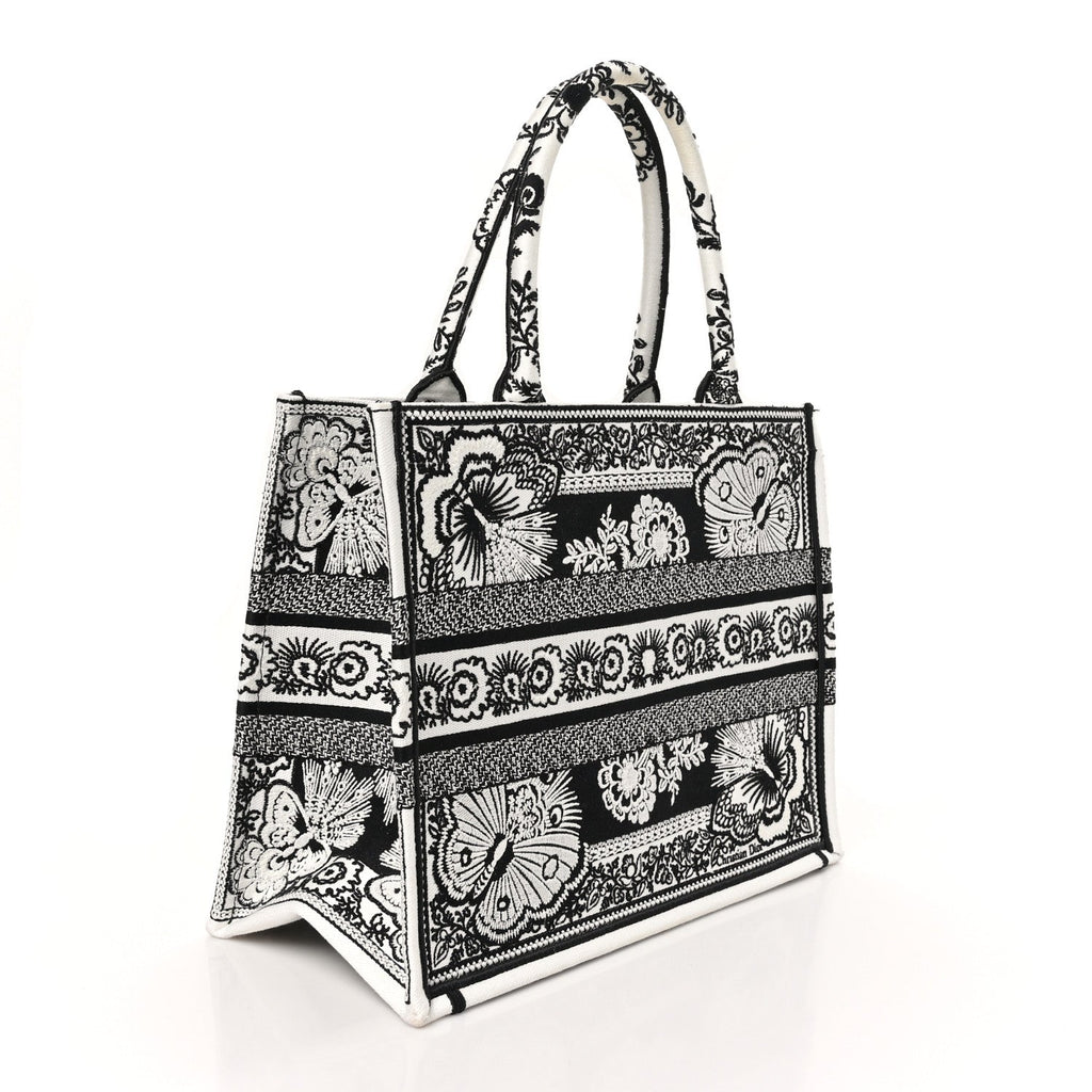 Canvas Butterfly Bandana Embroidered Medium Book Tote Black White