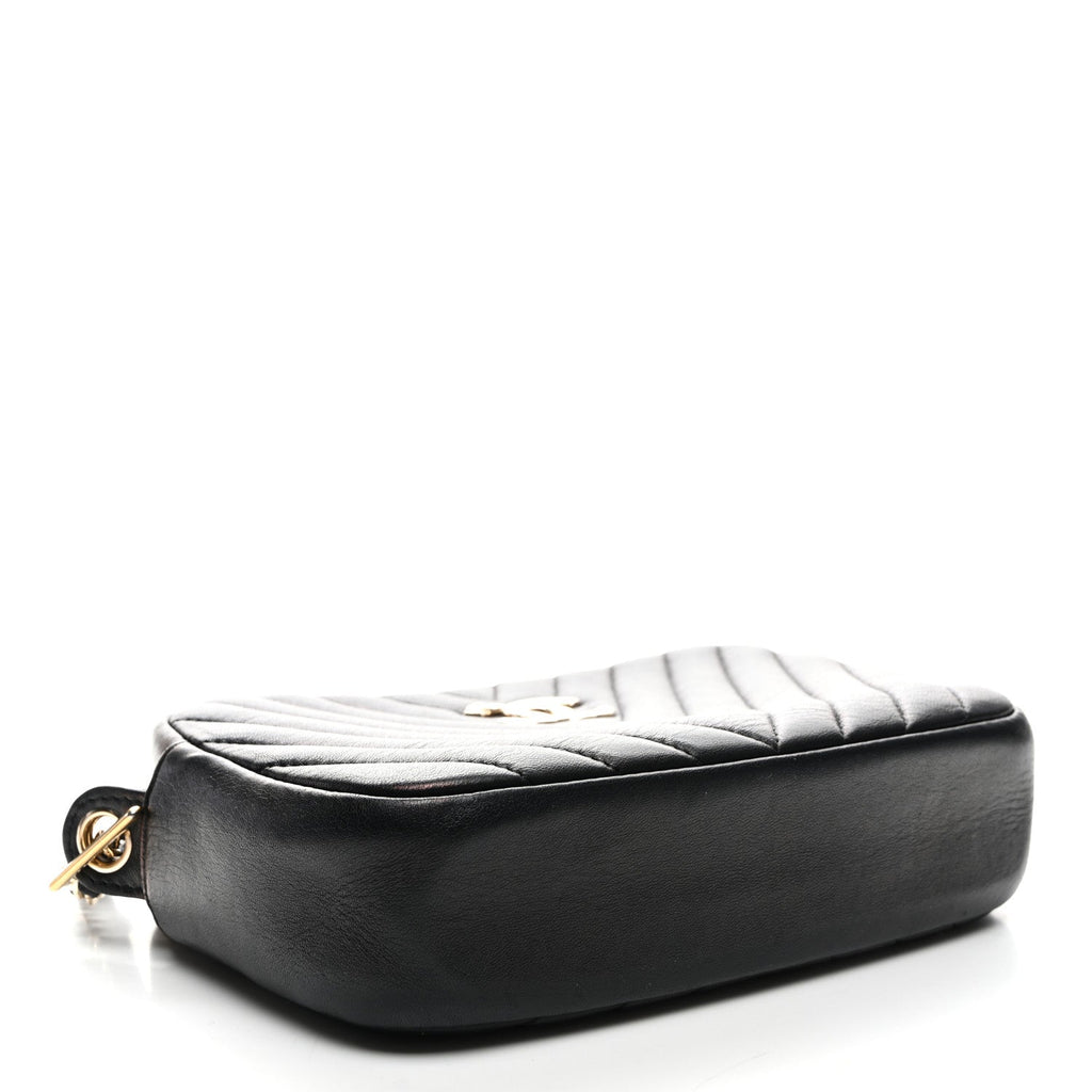 Lambskin Chevron Quilted Camera Case Black