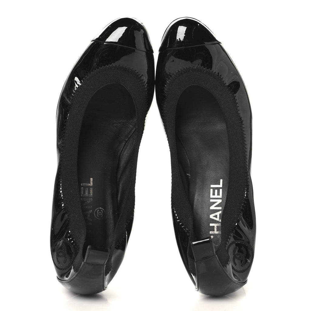 Lambskin Patent CC Elastic Cap Toe Ballerina Pumps 36.5 Black